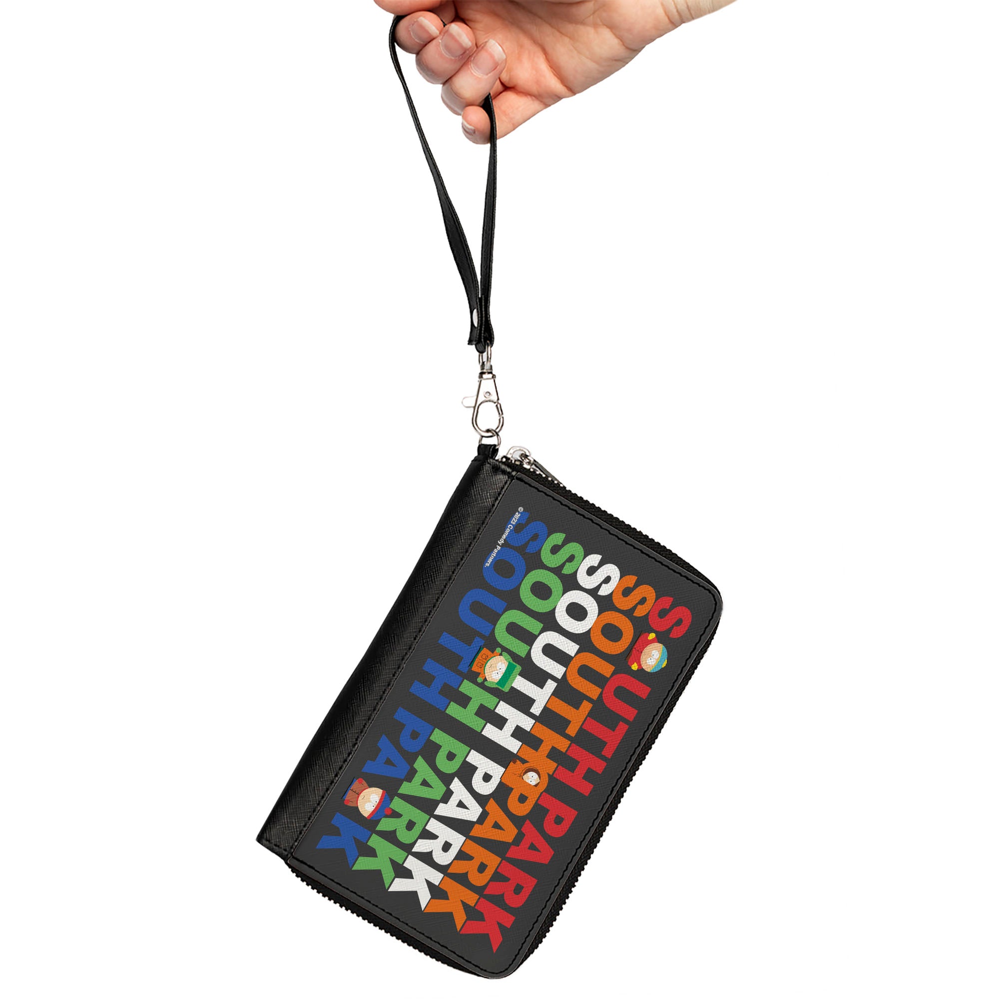 PU Zip Around Wallet Rectangle - SOUTH PARK Boys Text Logo Repeat Black/Multi Color Clutch Zip Around Wallets South Park