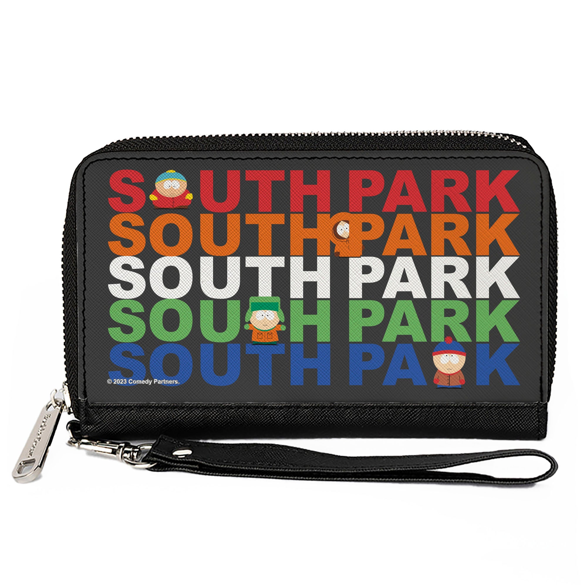 PU Zip Around Wallet Rectangle - SOUTH PARK Boys Text Logo Repeat Black/Multi Color Clutch Zip Around Wallets South Park