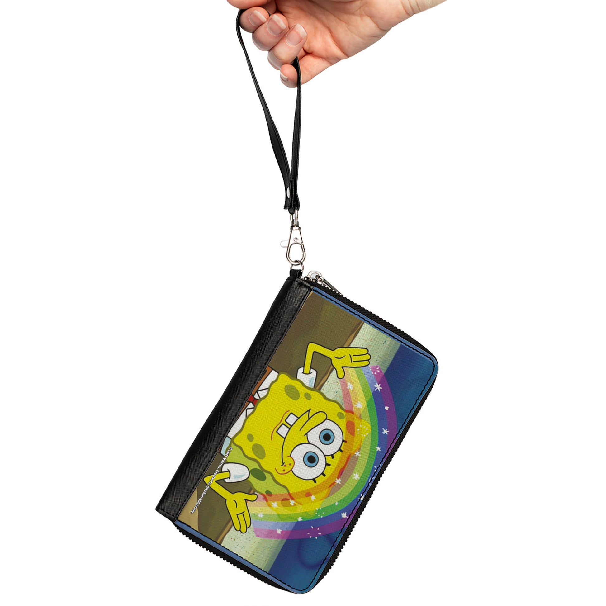 PU Zip Around Wallet Rectangle - SpongeBob SquarePants Imagination Smiling Rainbow Pose Clutch Zip Around Wallets SpongeBob SquarePants