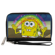 PU Zip Around Wallet Rectangle - SpongeBob SquarePants Imagination Smiling Rainbow Pose Clutch Zip Around Wallets SpongeBob SquarePants