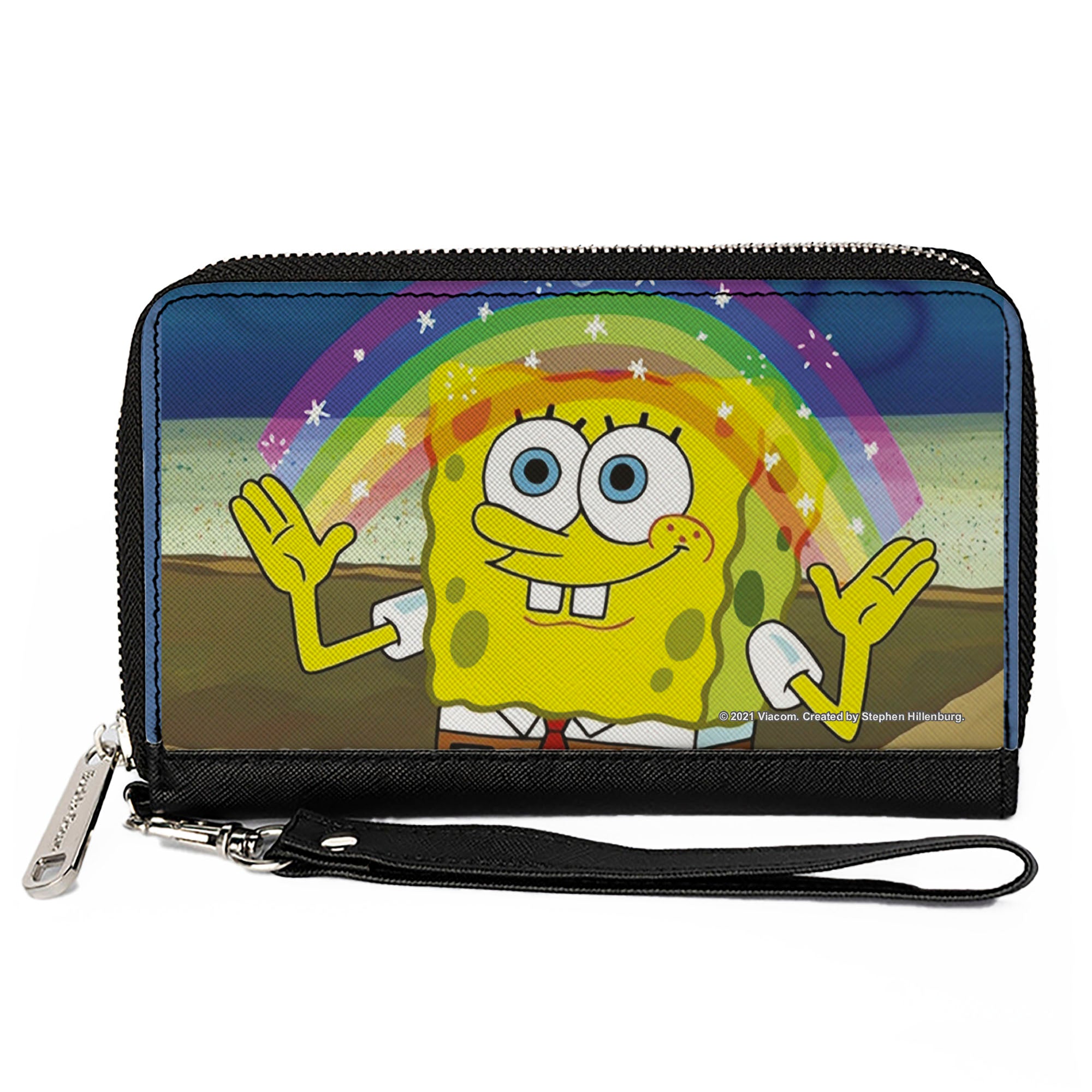 PU Zip Around Wallet Rectangle - SpongeBob SquarePants Imagination Smiling Rainbow Pose Clutch Zip Around Wallets SpongeBob SquarePants
