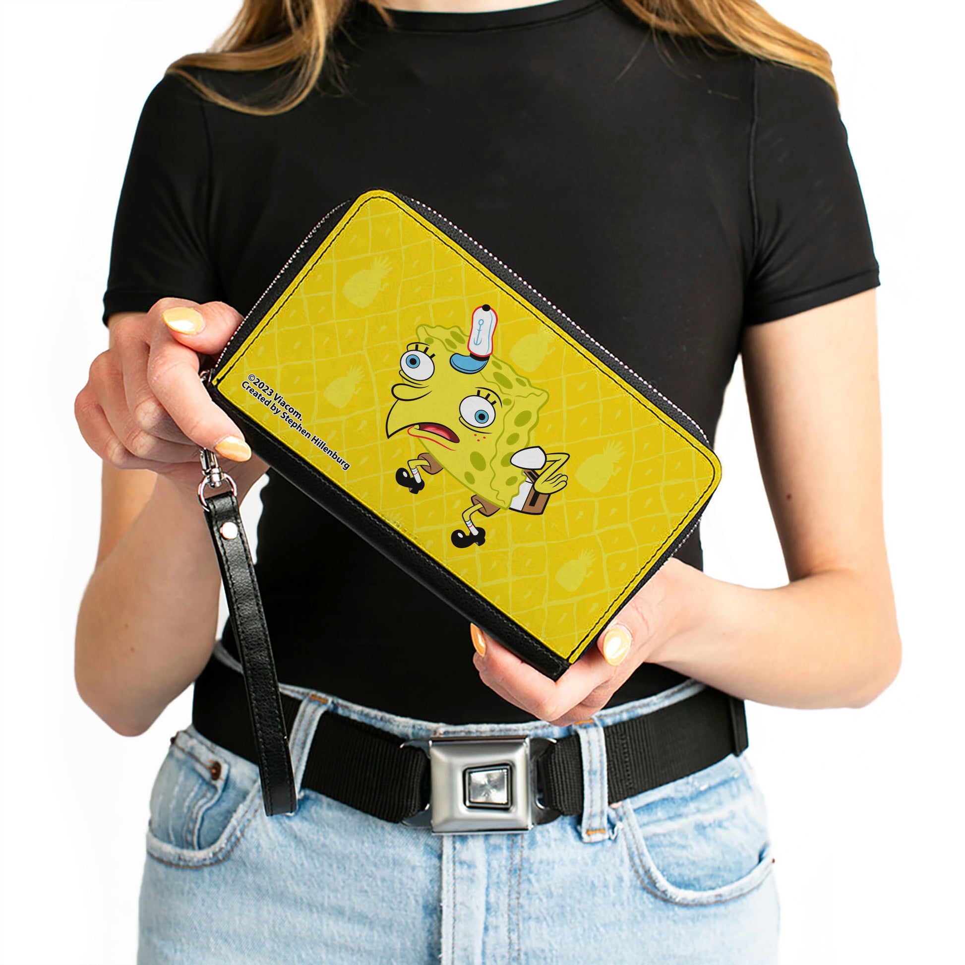 PU Zip Around Wallet Rectangle - Mocking SpongeBob Pose Pineapple Yellows Clutch Zip Around Wallets SpongeBob SquarePants
