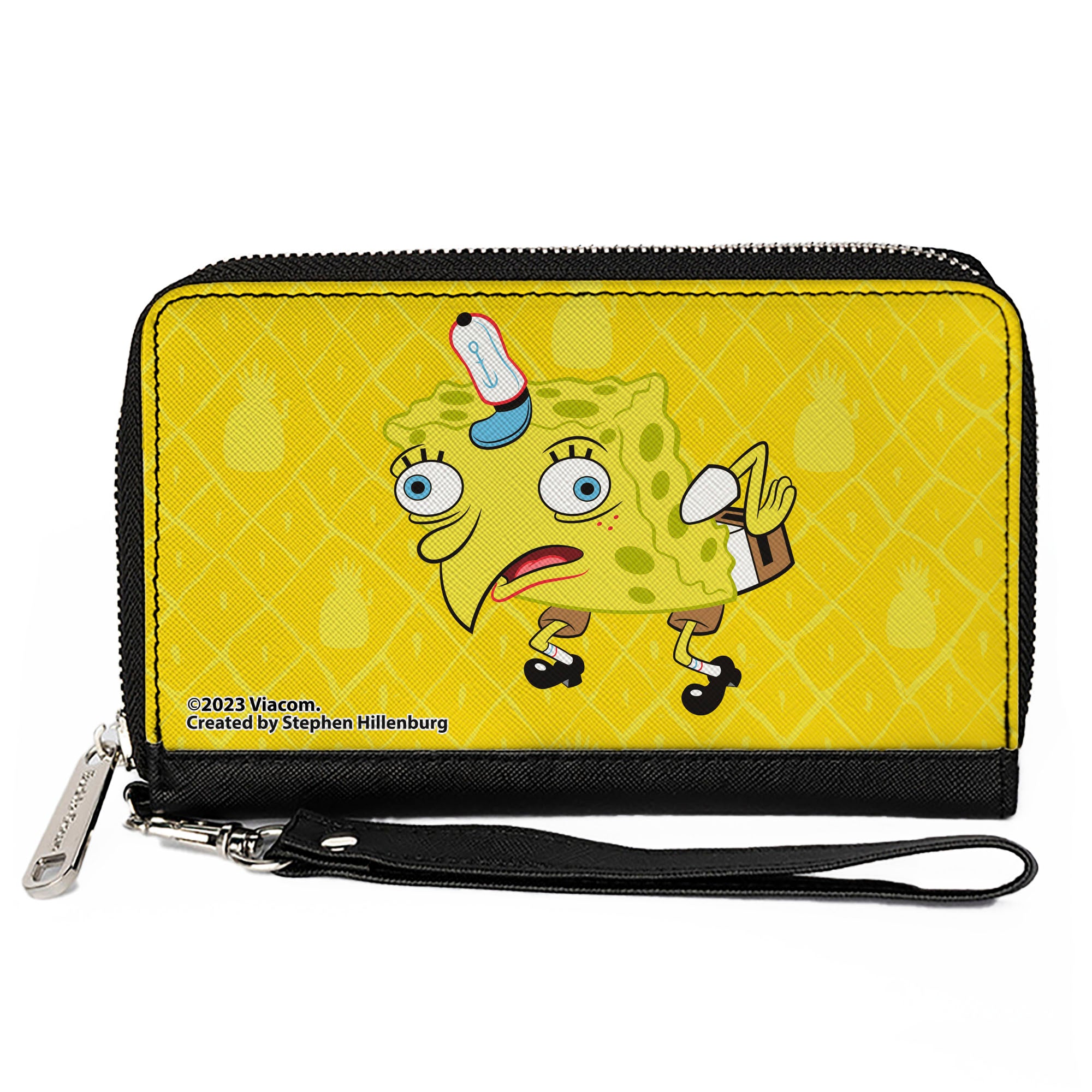 PU Zip Around Wallet Rectangle - Mocking SpongeBob Pose Pineapple Yellows Clutch Zip Around Wallets SpongeBob SquarePants