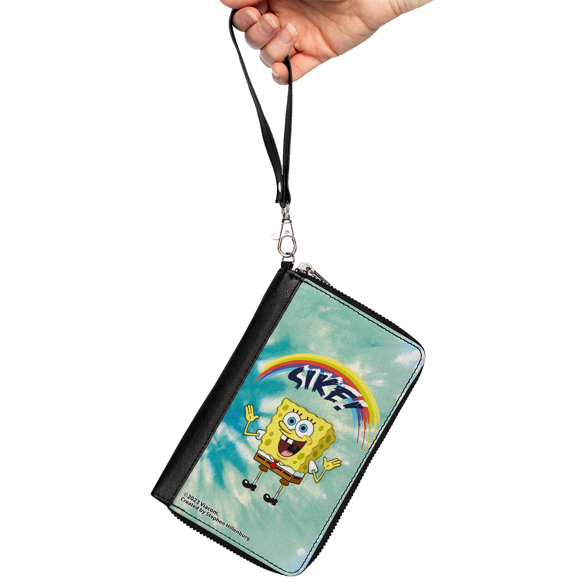 PU Zip Around Wallet Rectangle - SpongeBob SquarePants Rainbow SIKE! Pose Blues Clutch Zip Around Wallets SpongeBob SquarePants