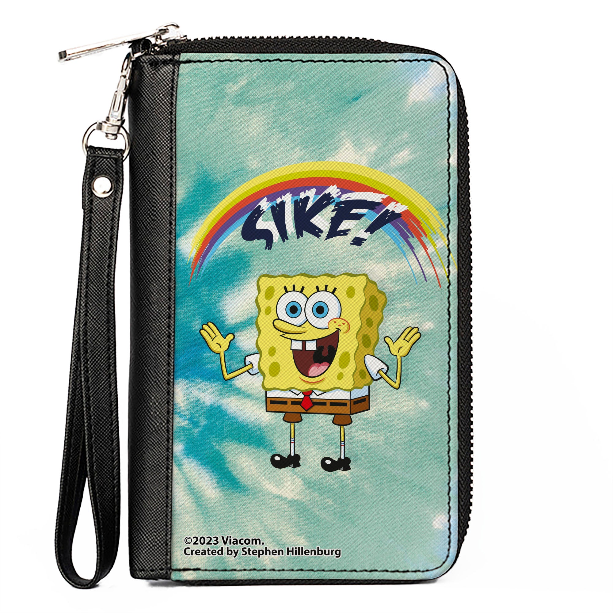 PU Zip Around Wallet Rectangle - SpongeBob SquarePants Rainbow SIKE! Pose Blues Clutch Zip Around Wallets SpongeBob SquarePants