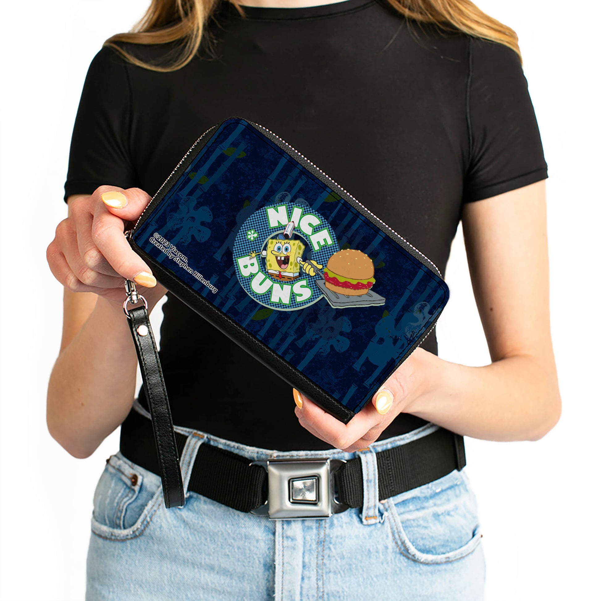 PU Zip Around Wallet Rectangle - SpongeBob SquarePants NICE BUNS Pose Blues Clutch Zip Around Wallets SpongeBob SquarePants