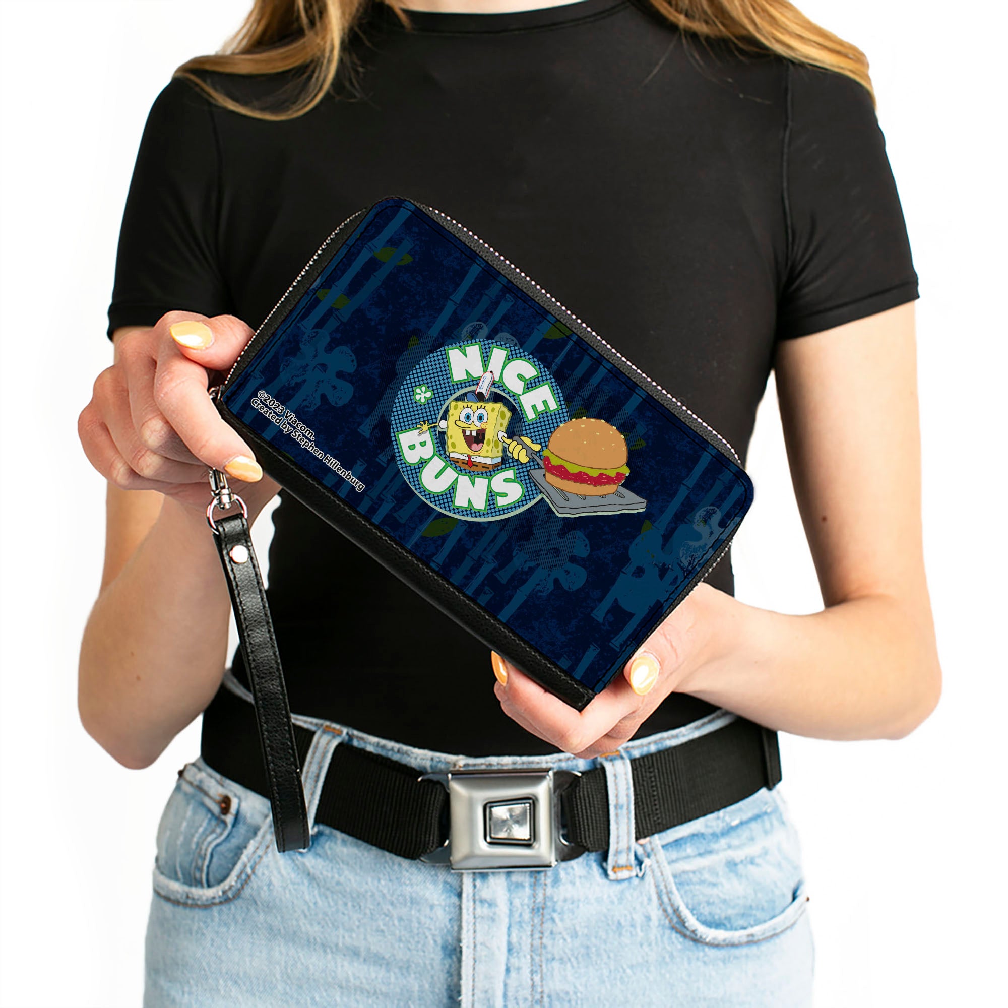 PU Zip Around Wallet Rectangle - SpongeBob SquarePants NICE BUNS Pose Blues Clutch Zip Around Wallets SpongeBob SquarePants