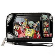PU Zip Around Wallet Rectangle - SpongeBob Group on Red Carpet Film Strip Clutch Zip Around Wallets SpongeBob SquarePants