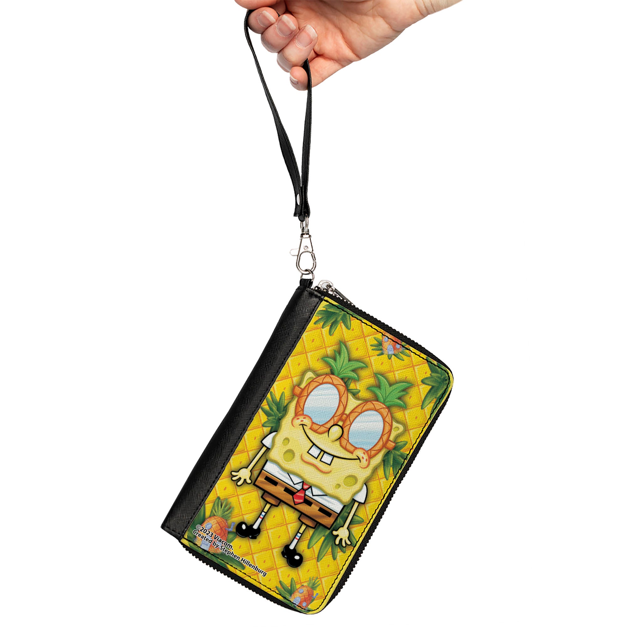 PU Zip Around Wallet Rectangle - SpongeBob SquarePants Pineapple Eyes Pose Pineapple Gold Clutch Zip Around Wallets SpongeBob SquarePants