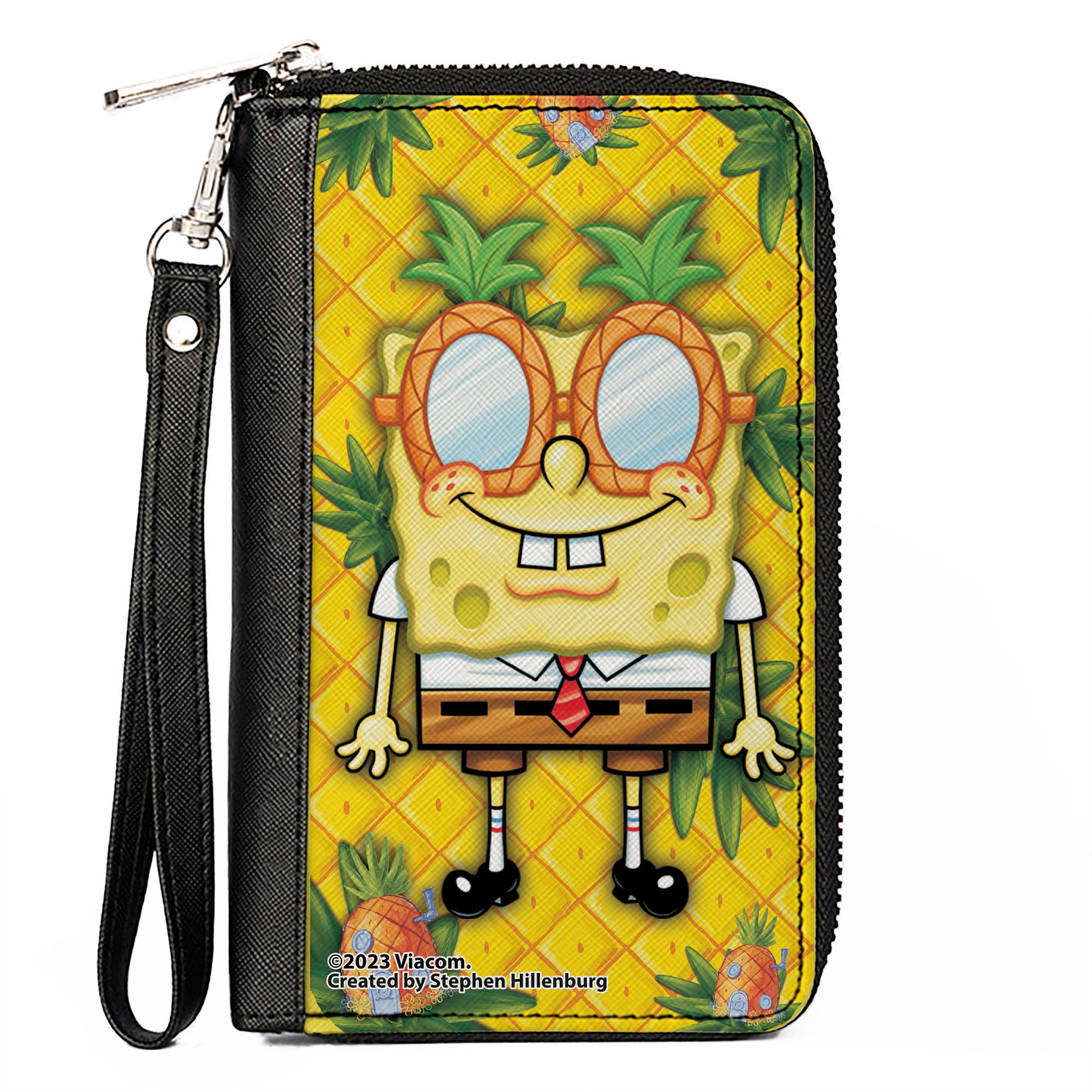 PU Zip Around Wallet Rectangle - SpongeBob SquarePants Pineapple Eyes Pose Pineapple Gold Clutch Zip Around Wallets SpongeBob SquarePants