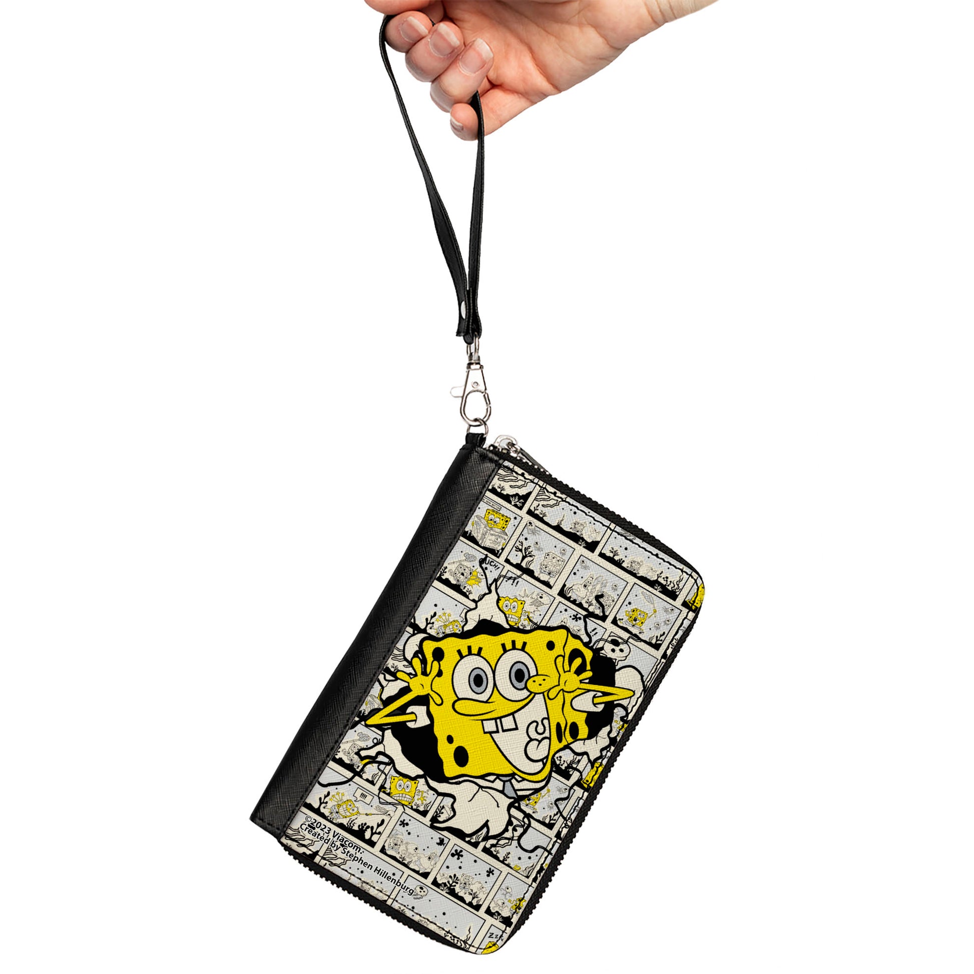 PU Zip Around Wallet Rectangle - SpongeBob Breakthrough Scene Blocks Clutch Zip Around Wallets SpongeBob SquarePants