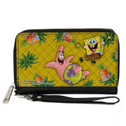 PU Zip Around Wallet Rectangle - SpongeBob SquarePants & Patrick Star Pose Pineapple Gold Clutch Zip Around Wallets SpongeBob SquarePants