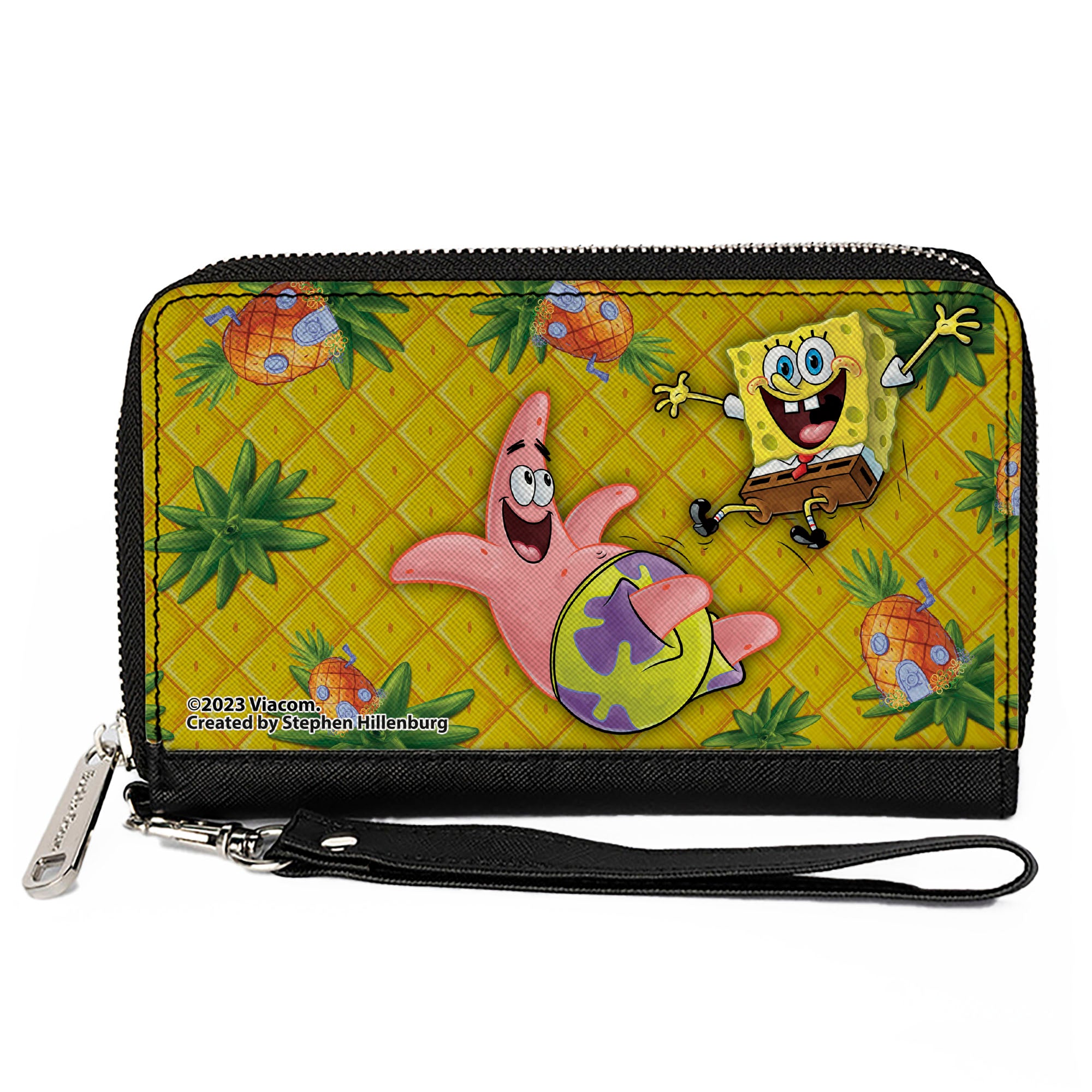 PU Zip Around Wallet Rectangle - SpongeBob SquarePants & Patrick Star Pose Pineapple Gold Clutch Zip Around Wallets SpongeBob SquarePants