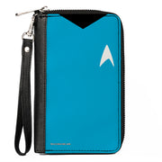 PU Zip Around Wallet Rectangle - Classic Star Trek Spock Character Body Close-Up Blue Clutch Zip Around Wallets Star Trek