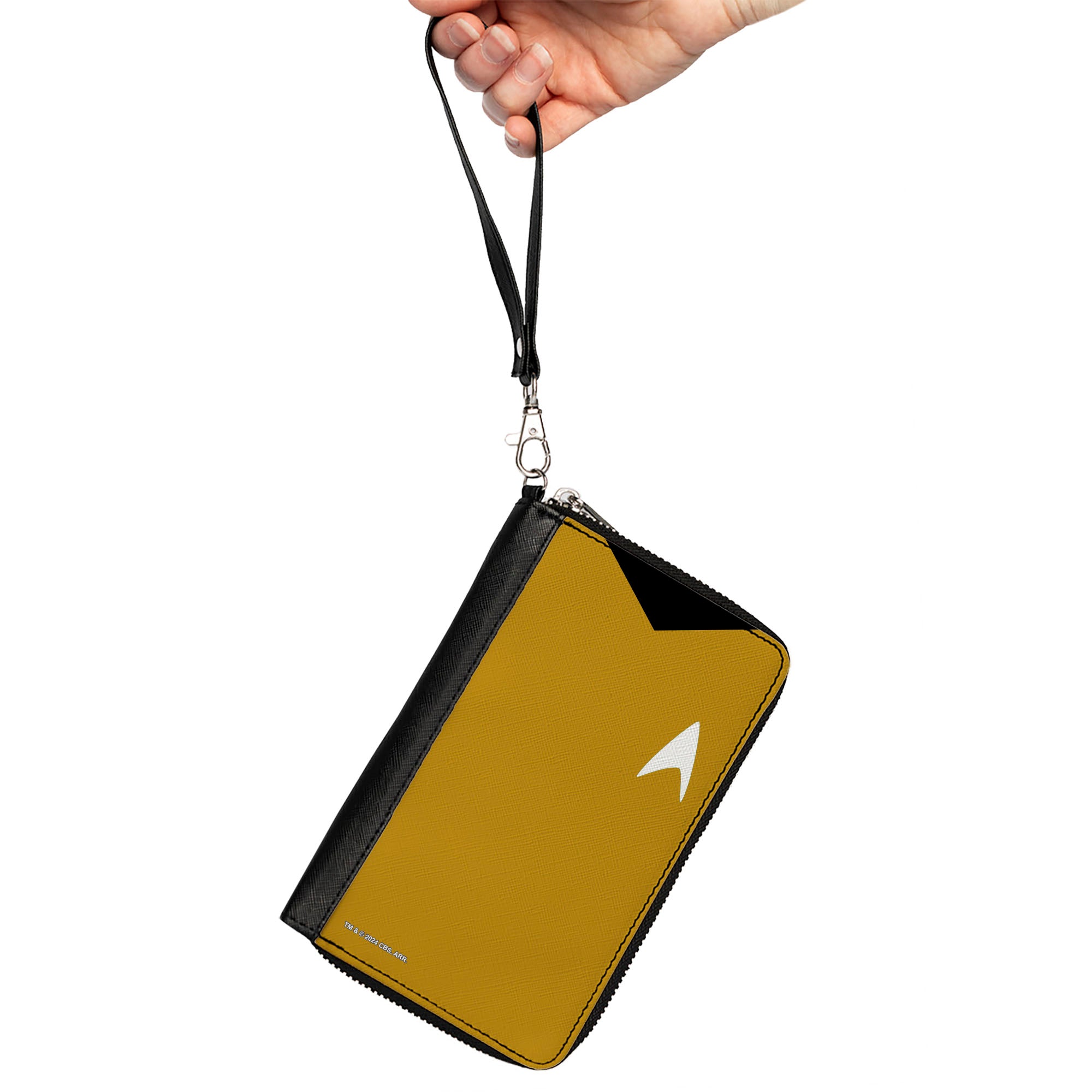 PU Zip Around Wallet Rectangle - Classic Star Trek Captain Kirk Character Body Close-Up Yellow Clutch Zip Around Wallets Star Trek