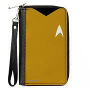 PU Zip Around Wallet Rectangle - Classic Star Trek Captain Kirk Character Body Close-Up Yellow Clutch Zip Around Wallets Star Trek