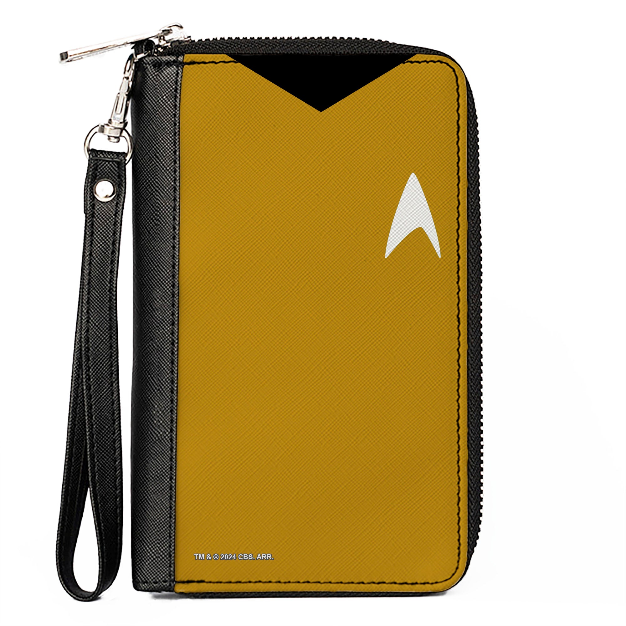 PU Zip Around Wallet Rectangle - Classic Star Trek Captain Kirk Character Body Close-Up Yellow Clutch Zip Around Wallets Star Trek