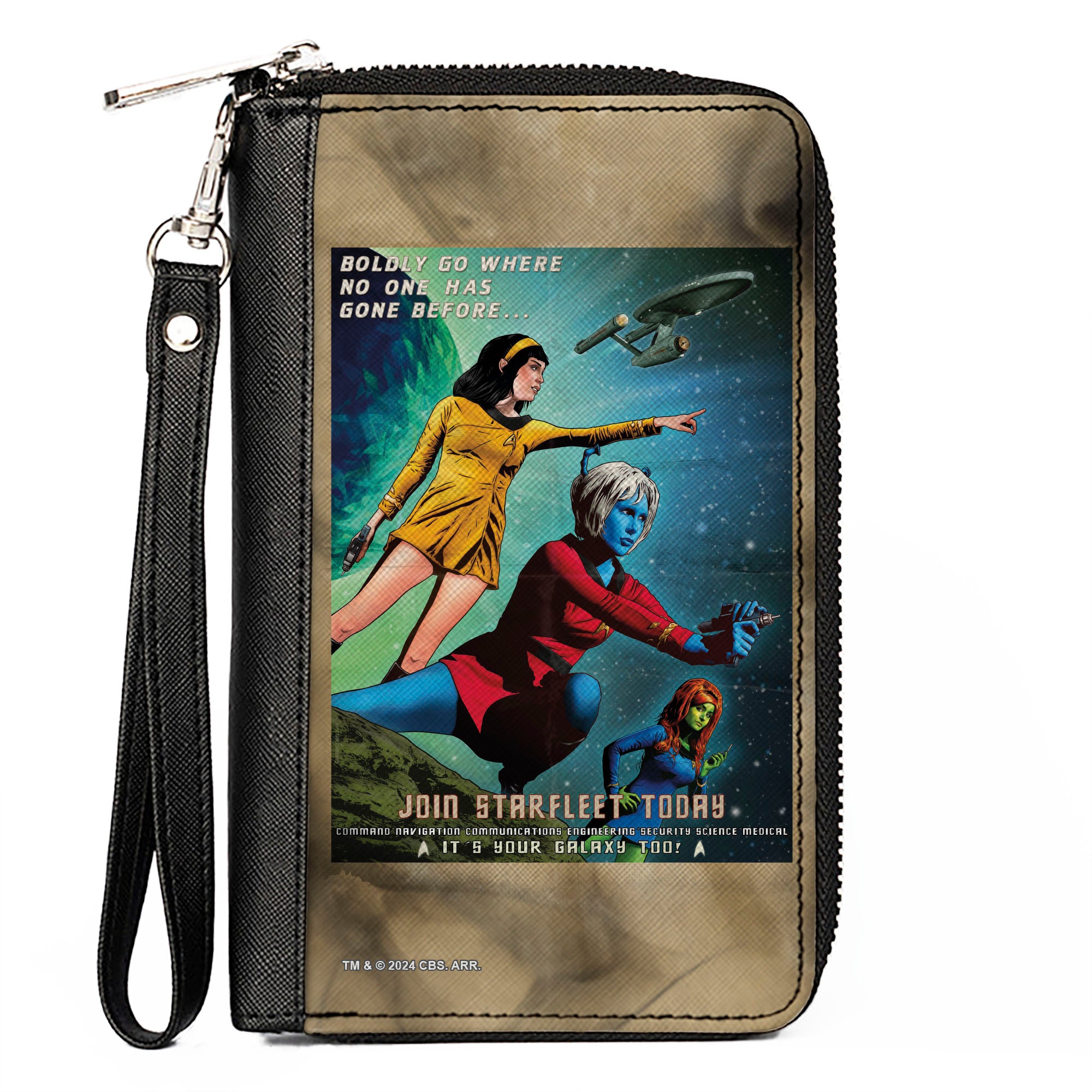 PU Zip Around Wallet Rectangle - Classic Star Trek JOIN STARFLEET TODAY Member Group Pose Clutch Zip Around Wallets Star Trek