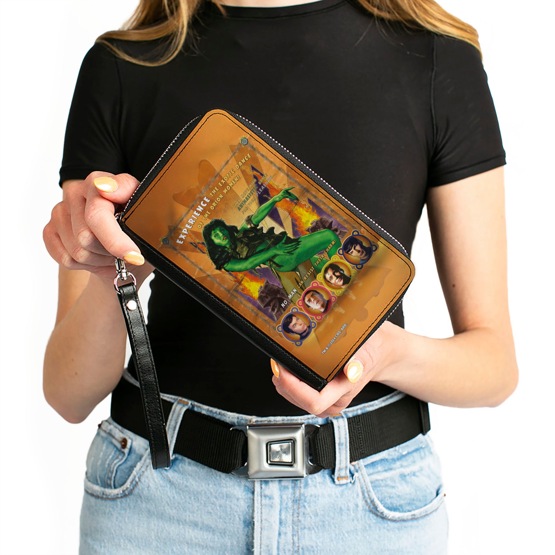 PU Zip Around Wallet Rectangle - Classic Star Trek Orion Women and Character Pose Clutch Zip Around Wallets Star Trek