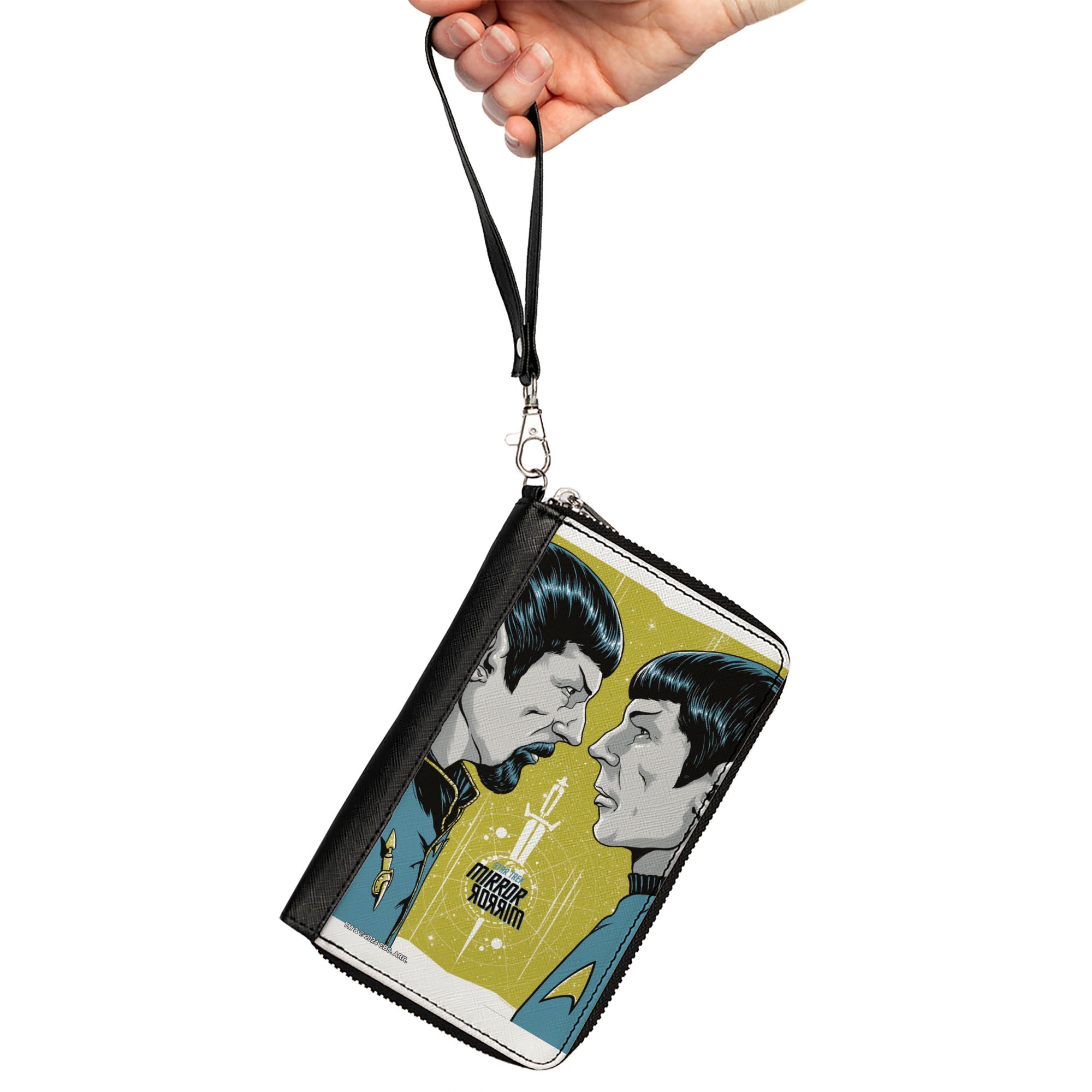 PU Zip Around Wallet Rectangle - Classic Star Trek MIRROR MIRROR Spock Characters Greens/Blues Clutch Zip Around Wallets Star Trek