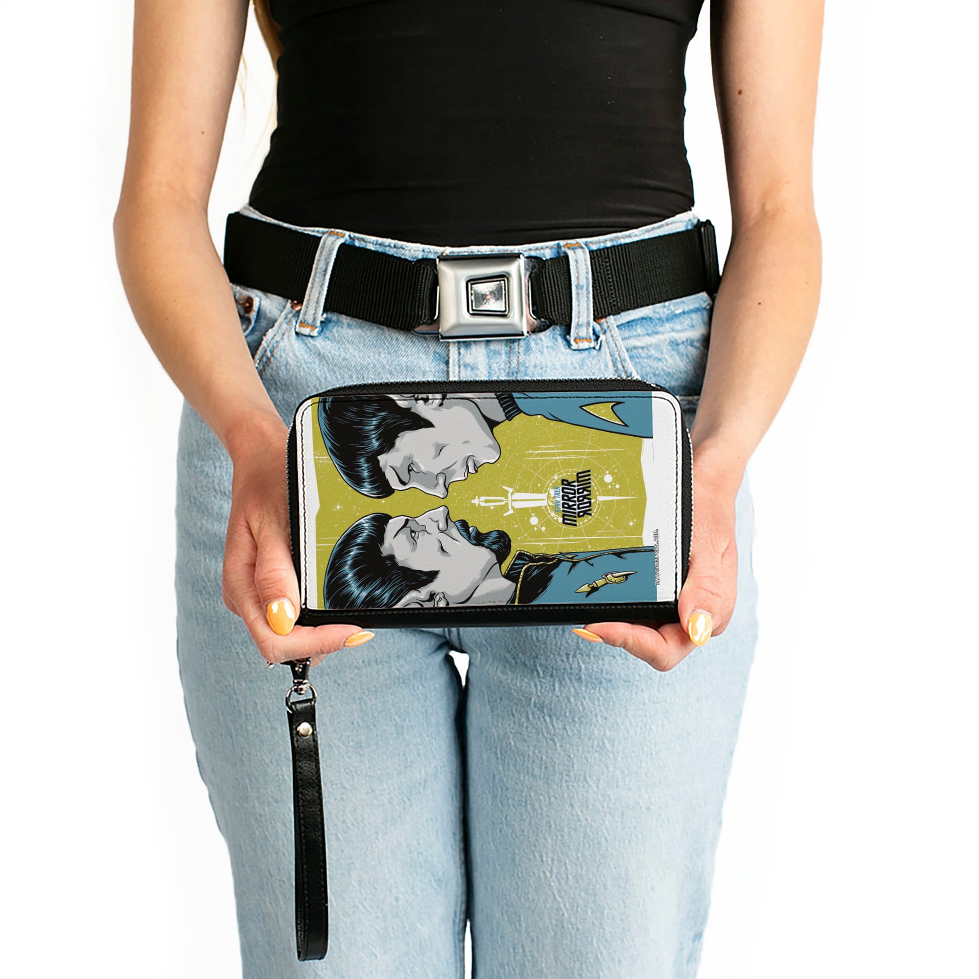 PU Zip Around Wallet Rectangle - Classic Star Trek MIRROR MIRROR Spock Characters Greens/Blues Clutch Zip Around Wallets Star Trek