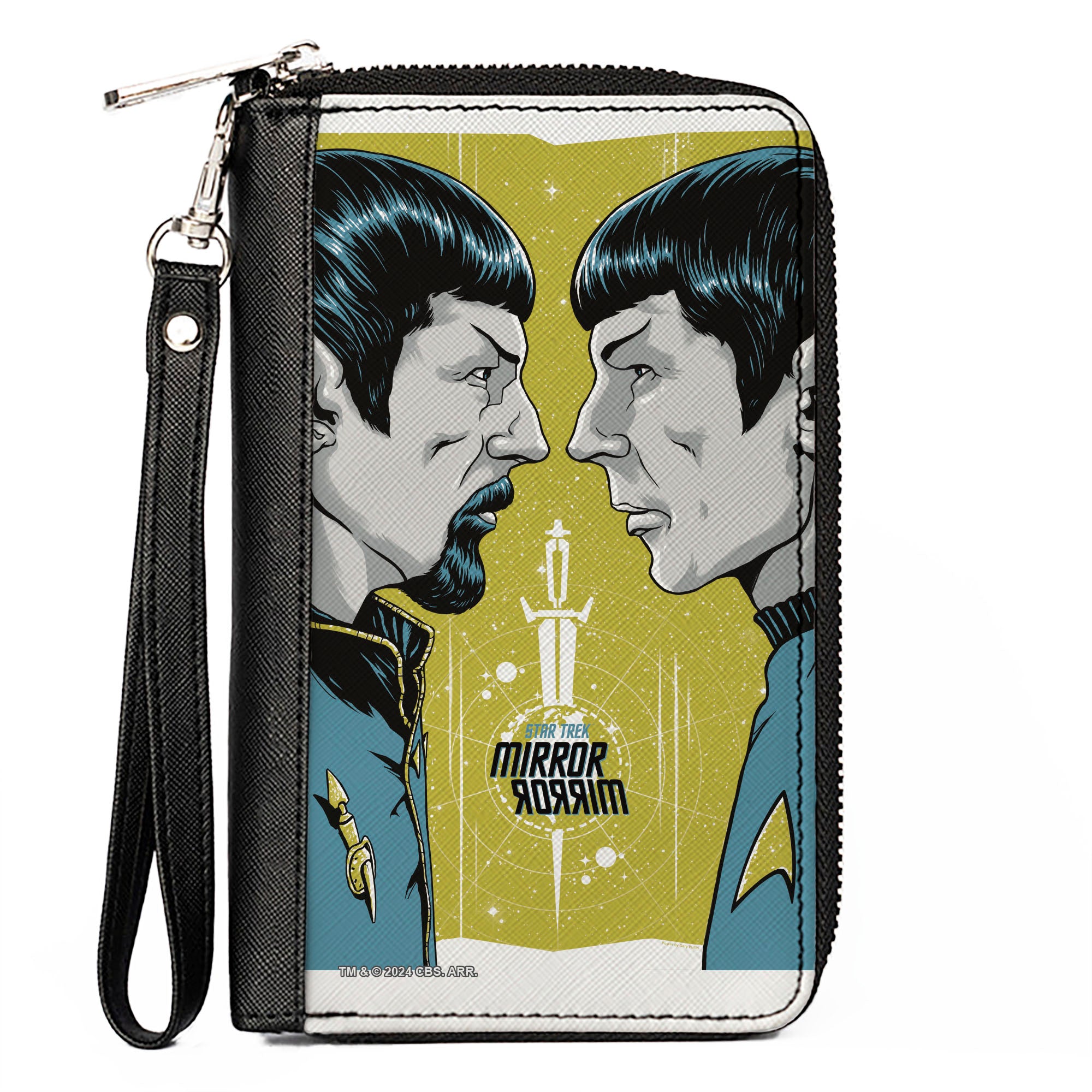 PU Zip Around Wallet Rectangle - Classic Star Trek MIRROR MIRROR Spock Characters Greens/Blues Clutch Zip Around Wallets Star Trek