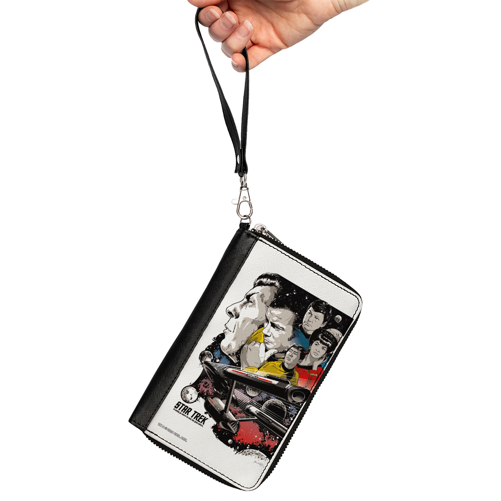 PU Zip Around Wallet Rectangle - Classic Star Trek Crew and Enterprise Poster White/Multi Color Clutch Zip Around Wallets Star Trek