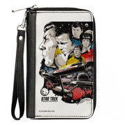 PU Zip Around Wallet Rectangle - Classic Star Trek Crew and Enterprise Poster White/Multi Color Clutch Zip Around Wallets Star Trek