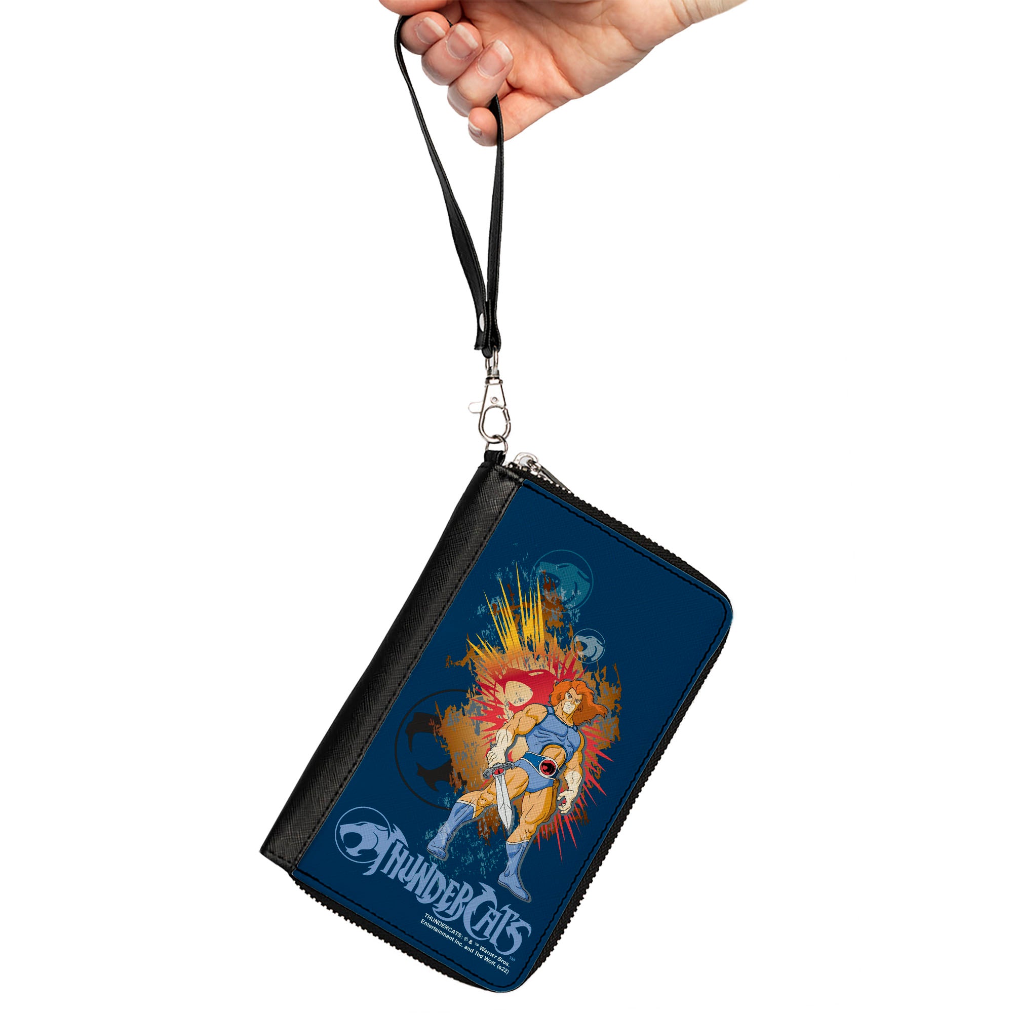 PU Zip Around Wallet Rectangle - THUNDERCATS Classic Series Lion-O Pose and Logos Blue Multi Color Clutch Zip Around Wallets ThunderCats   