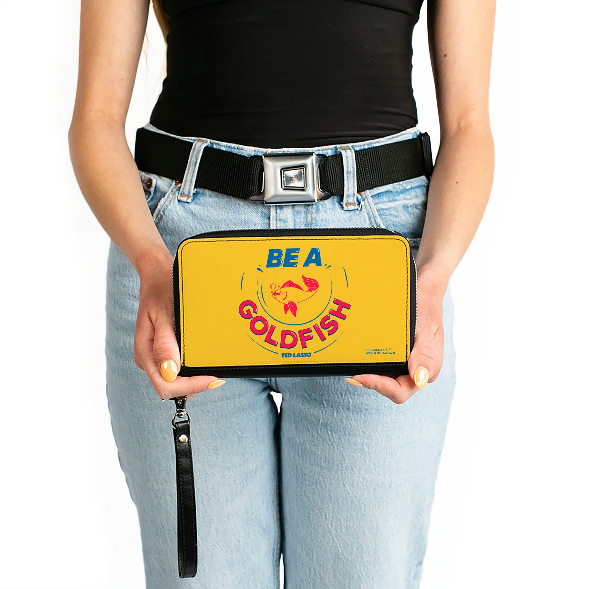 PU Zip Around Wallet Rectangle - Ted Lasso BE A GOLDFISH Quote Yellow Blue Red Clutch Zip Around Wallets Ted Lasso   