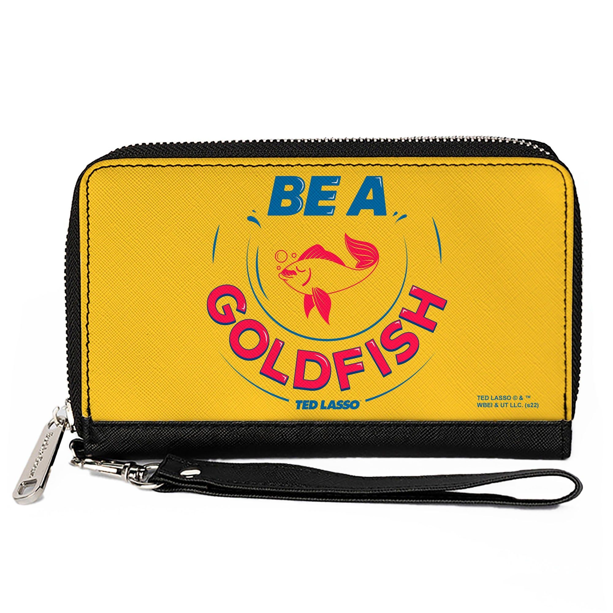 PU Zip Around Wallet Rectangle - Ted Lasso BE A GOLDFISH Quote Yellow Blue Red Clutch Zip Around Wallets Ted Lasso   
