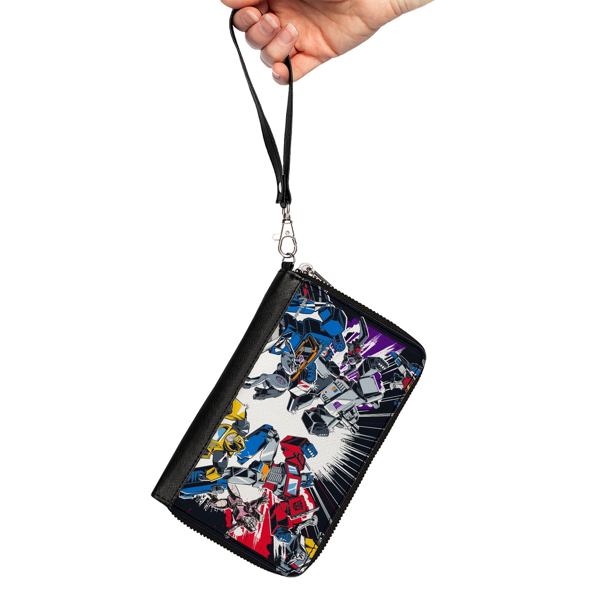 PU Zip Around Wallet Rectangle - Transformers Decepticon and Autobots Battle Black/White Clutch Zip Around Wallets Transformers