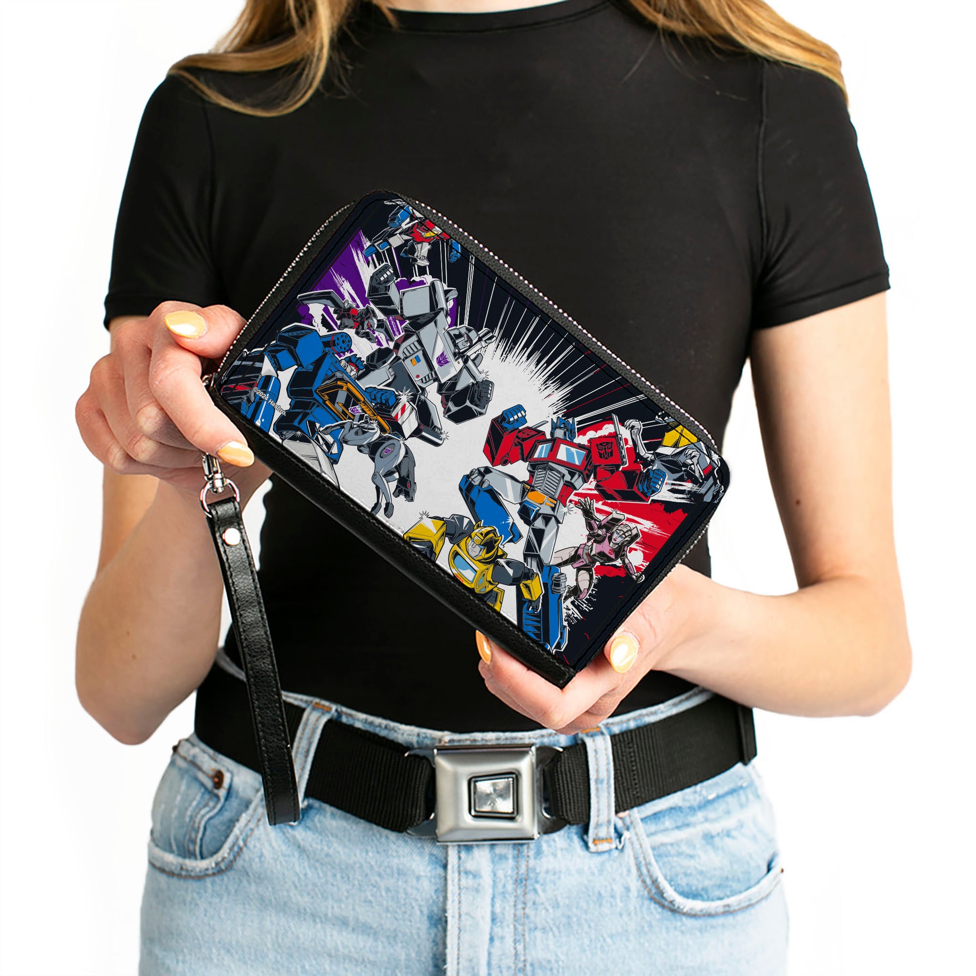 PU Zip Around Wallet Rectangle - Transformers Decepticon and Autobots Battle Black/White Clutch Zip Around Wallets Transformers