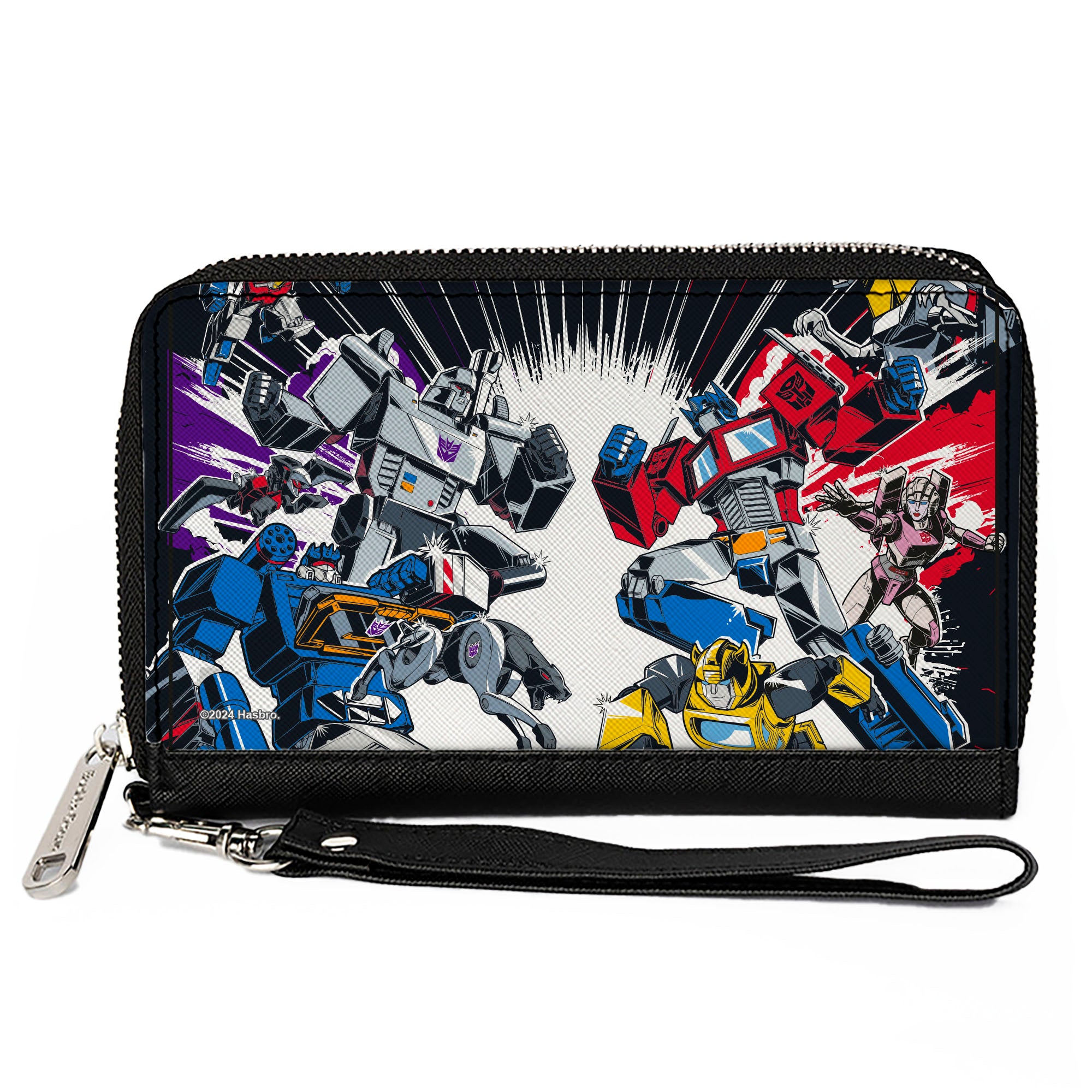 PU Zip Around Wallet Rectangle - Transformers Decepticon and Autobots Battle Black/White Clutch Zip Around Wallets Transformers