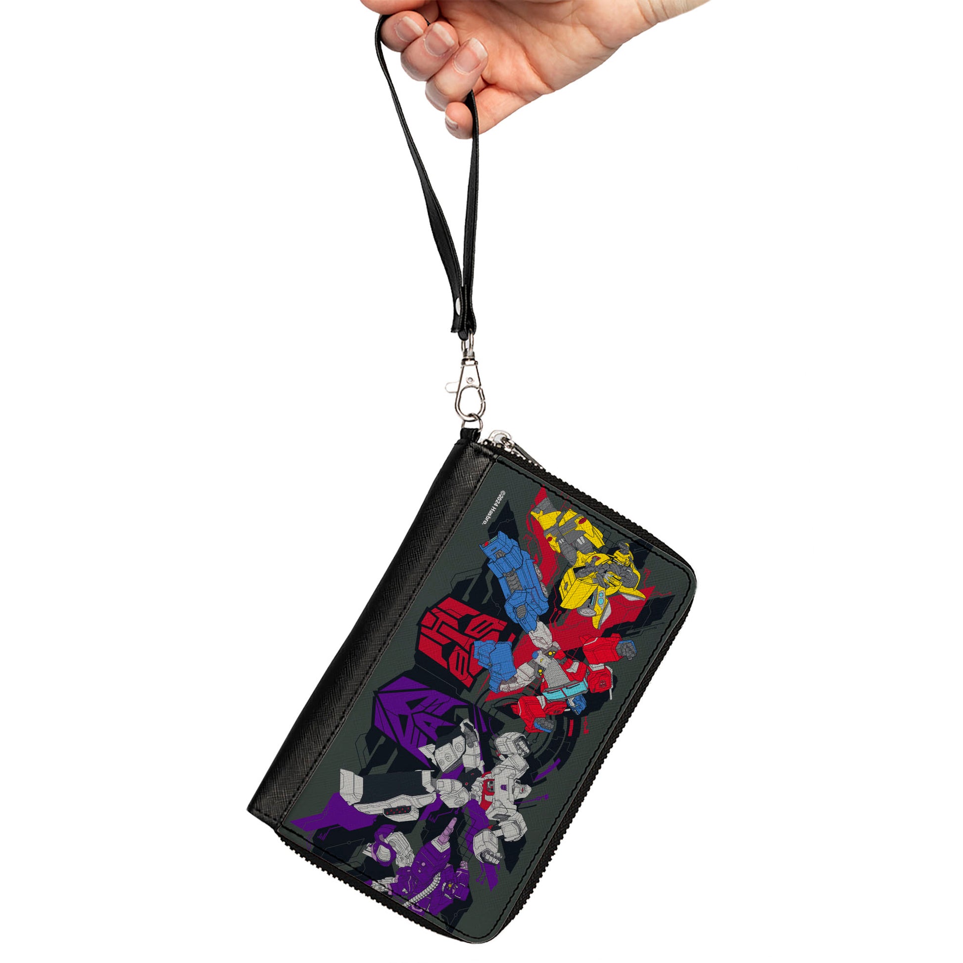 PU Zip Around Wallet Rectangle - Transformers Autobots Versus Decepticons Action Poses and Logos Grays/Black Clutch Zip Around Wallets Transformers