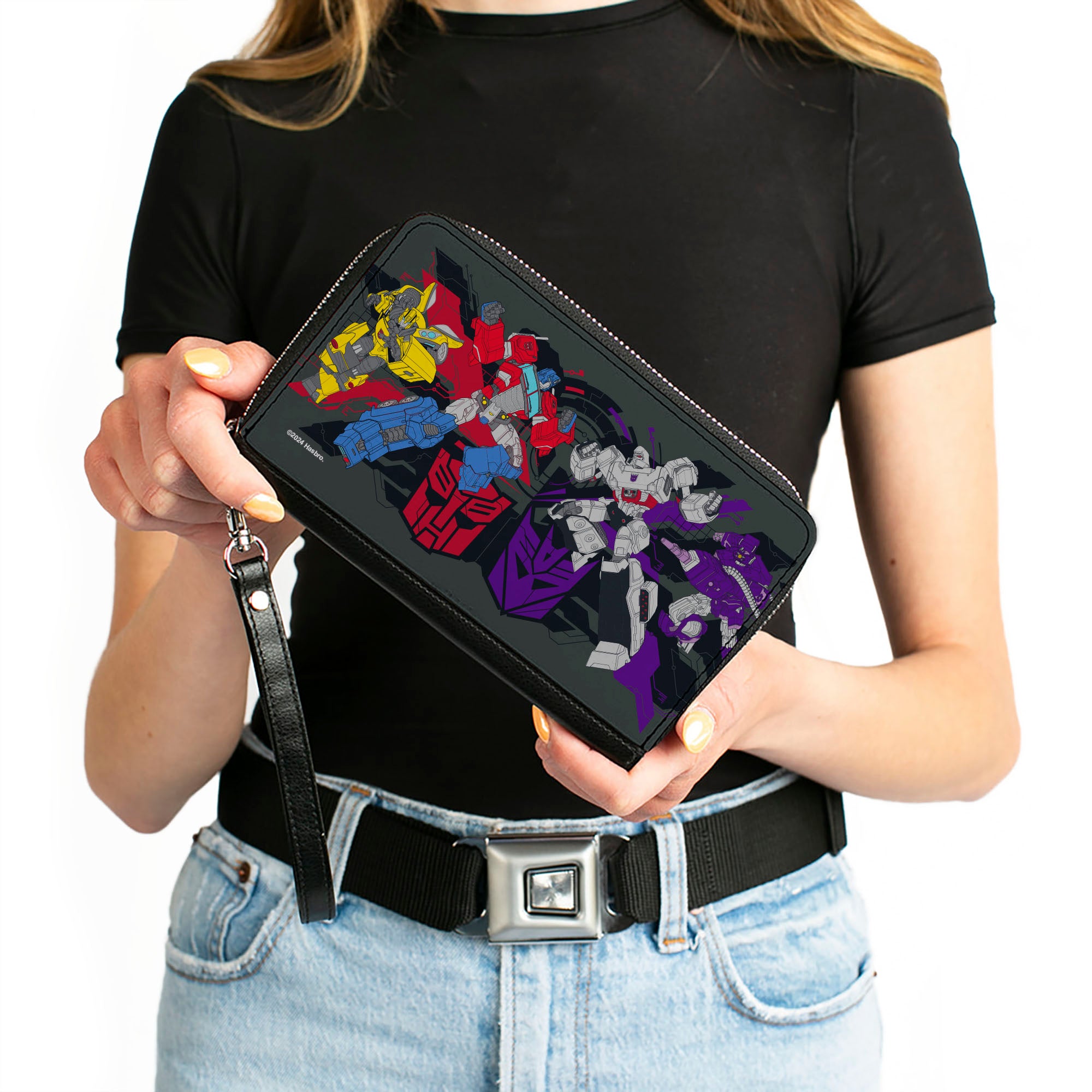 PU Zip Around Wallet Rectangle - Transformers Autobots Versus Decepticons Action Poses and Logos Grays/Black Clutch Zip Around Wallets Transformers