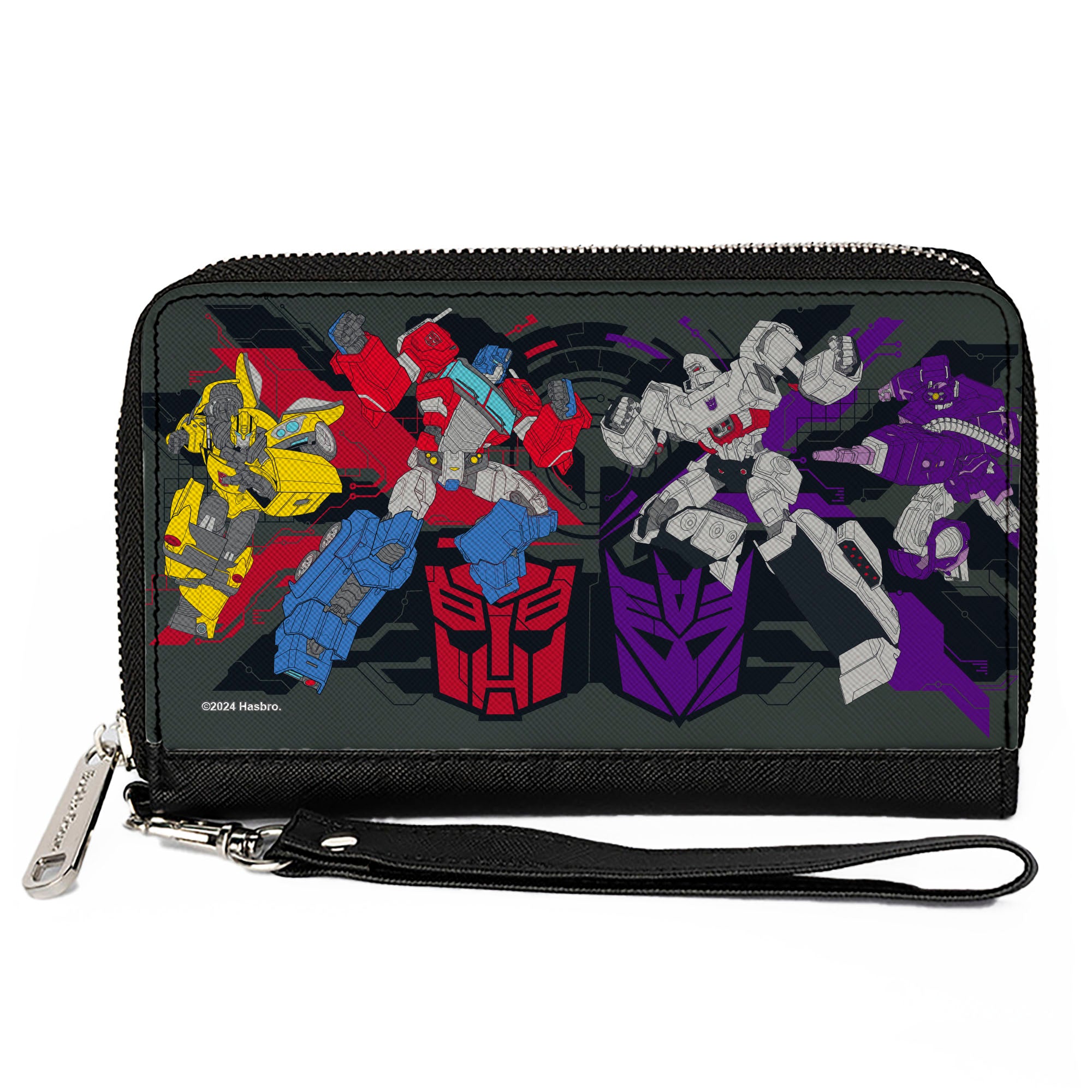 PU Zip Around Wallet Rectangle - Transformers Autobots Versus Decepticons Action Poses and Logos Grays/Black Clutch Zip Around Wallets Transformers