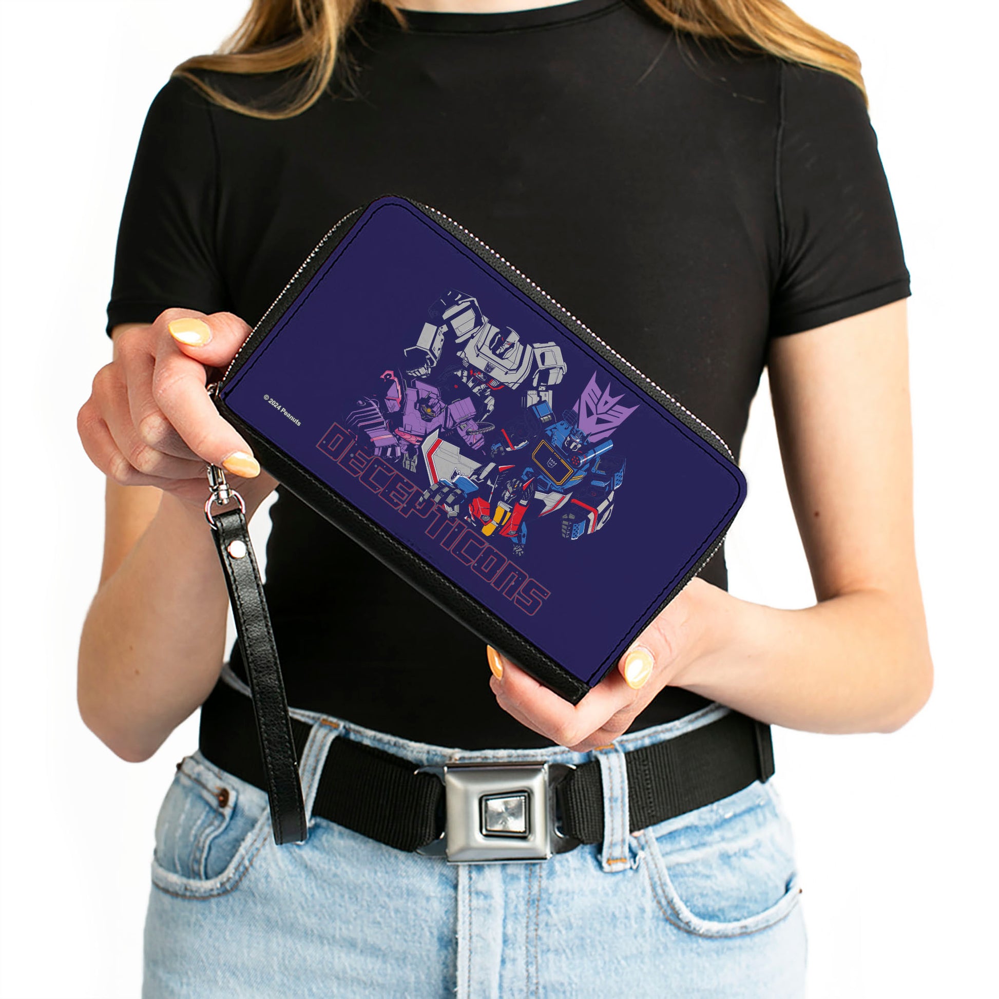 PU Zip Around Wallet Rectangle - Transformers DECEPTICONS Group Pose and Text Blues Clutch Zip Around Wallets Transformers
