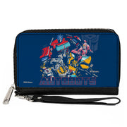 PU Zip Around Wallet Rectangle - Transformers AUTOBOTS Group Pose and Text Blues Clutch Zip Around Wallets Transformers