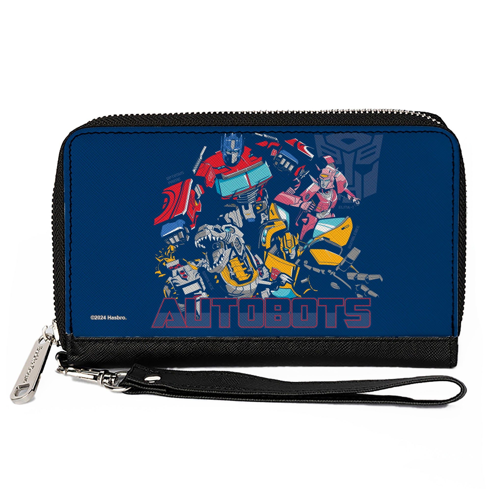PU Zip Around Wallet Rectangle - Transformers AUTOBOTS Group Pose and Text Blues Clutch Zip Around Wallets Transformers