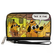 PU Zip Around Wallet Rectangle - THIS IS FINE Question Hound Cafe Fire Comic Strip Blocks Clutch Zip Around Wallets This is Fine