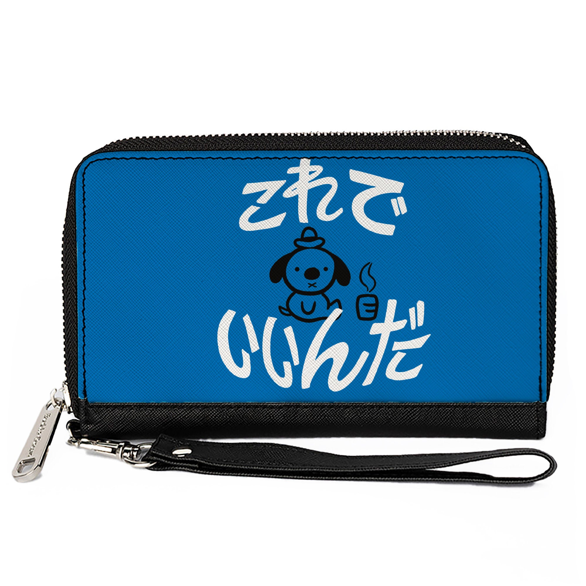 PU Zip Around Wallet Rectangle - This is Fine Japanese Question Hound Flame Blue/Black/White Clutch Zip Around Wallets This is Fine