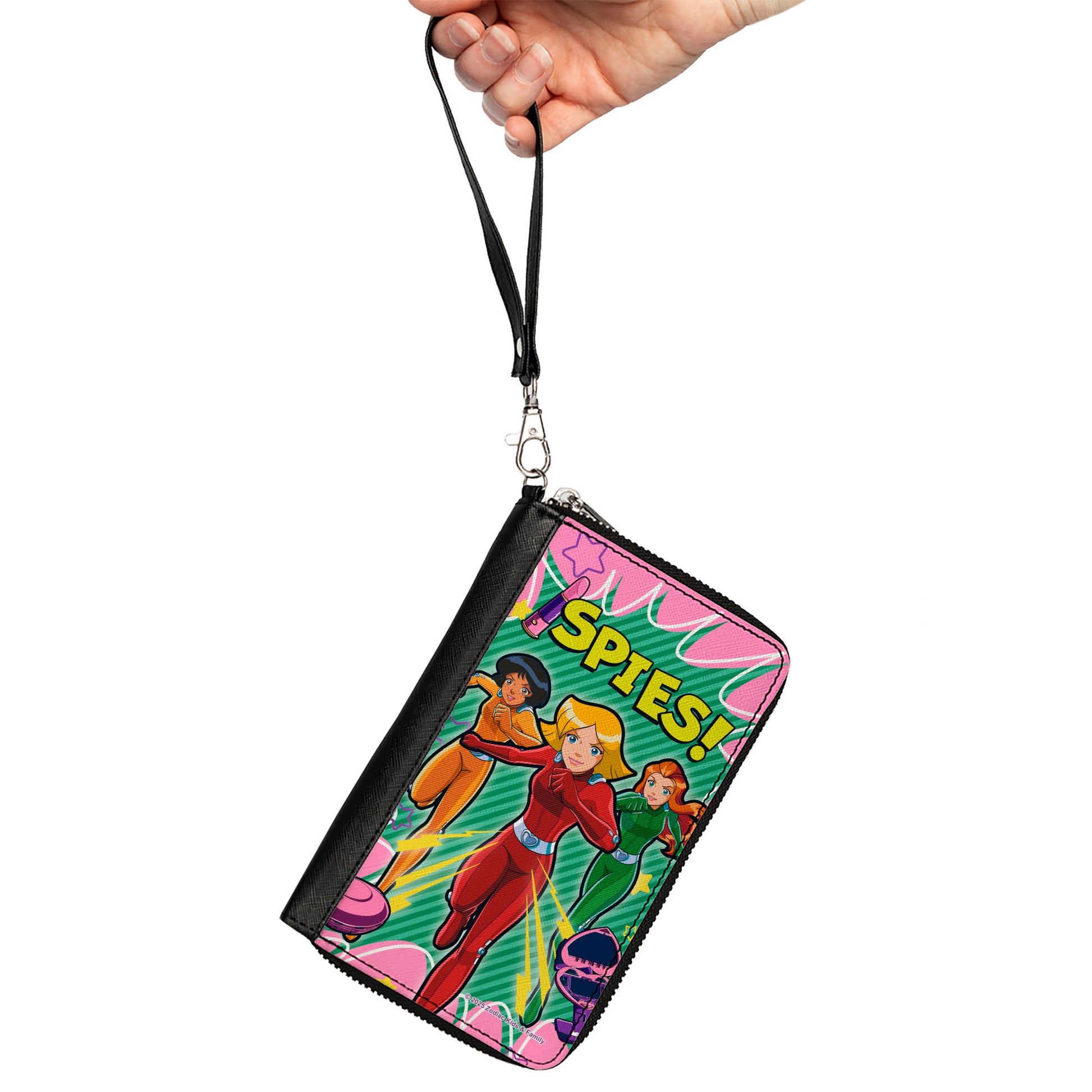 PU Zip Around Wallet Rectangle - Totally Spies Running Group Pose Greens/Pink Clutch Zip Around Wallets Totally Spies!