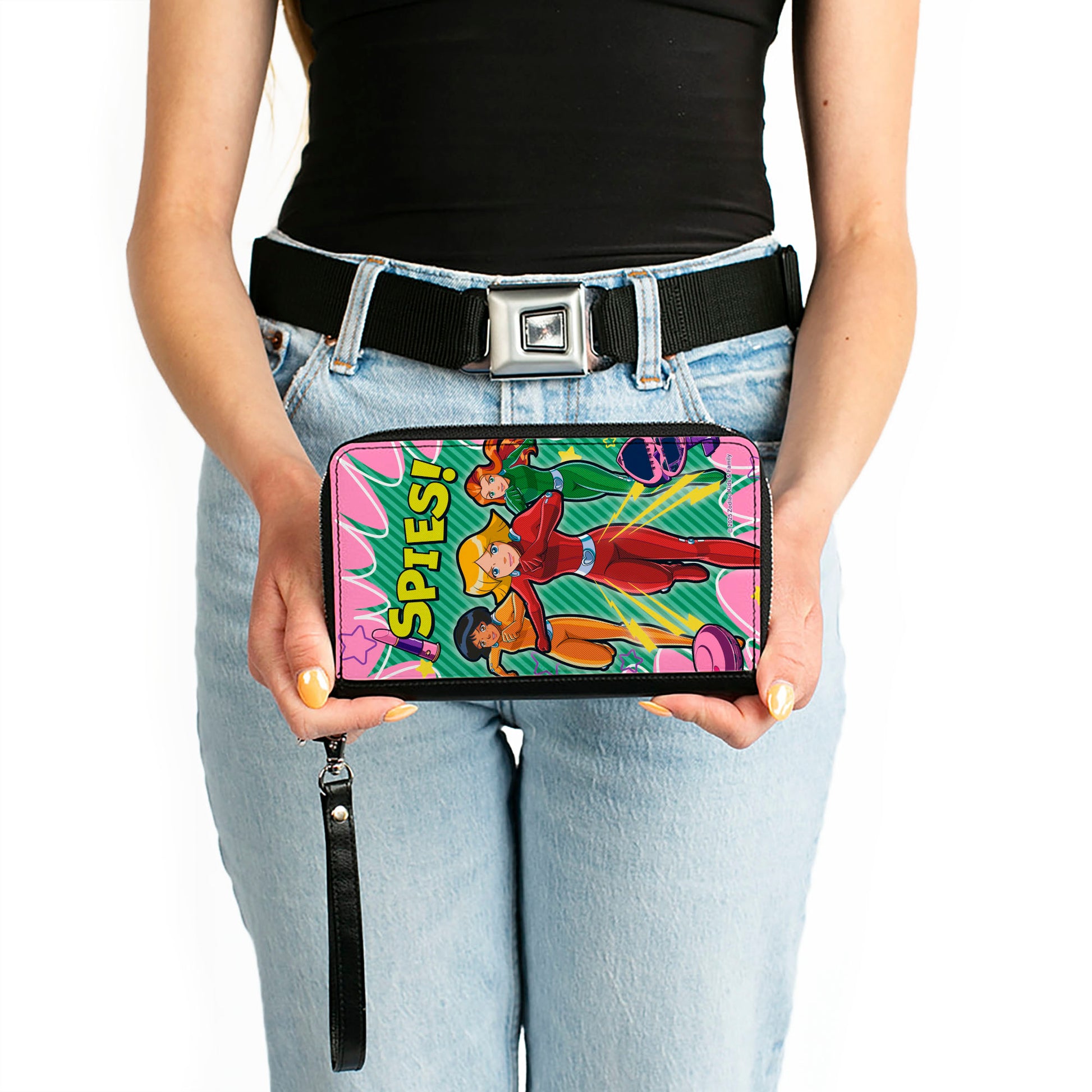 PU Zip Around Wallet Rectangle - Totally Spies Running Group Pose Greens/Pink Clutch Zip Around Wallets Totally Spies!