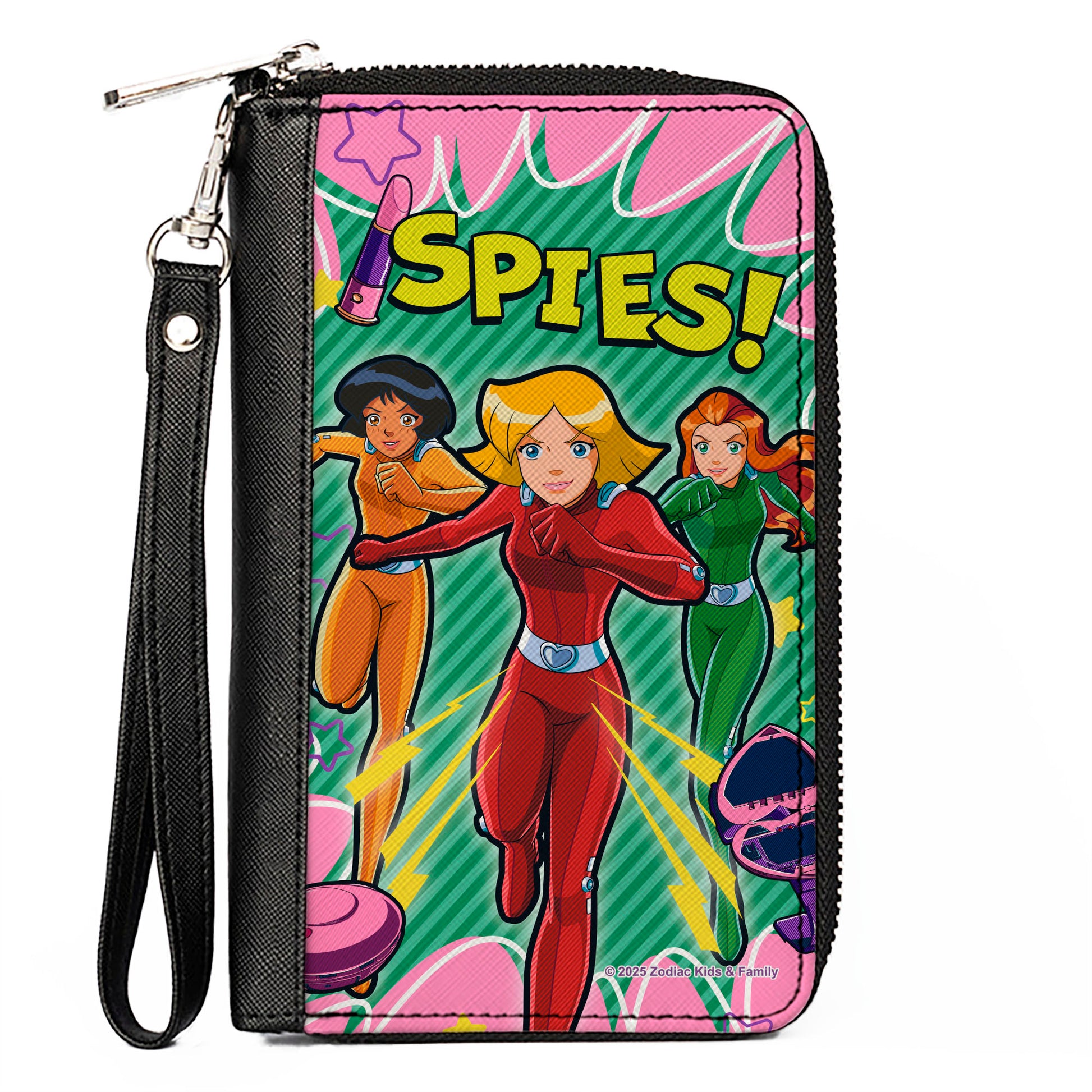 PU Zip Around Wallet Rectangle - Totally Spies Running Group Pose Greens/Pink Clutch Zip Around Wallets Totally Spies!