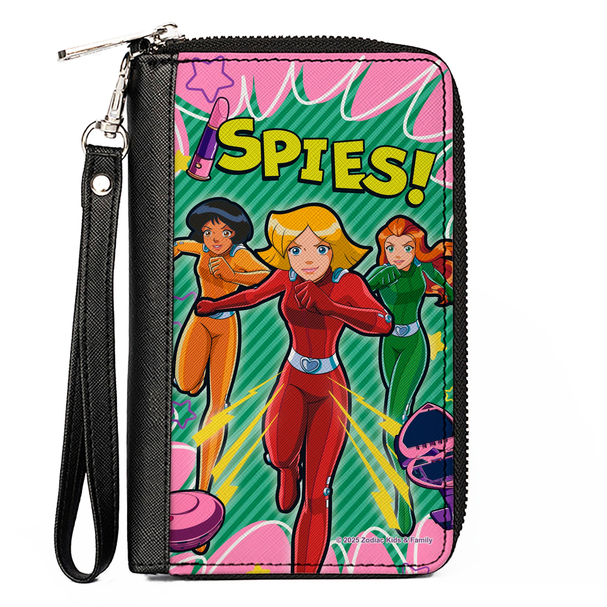 PU Zip Around Wallet Rectangle - Totally Spies Running Group Pose Greens/Pink Clutch Zip Around Wallets Totally Spies!