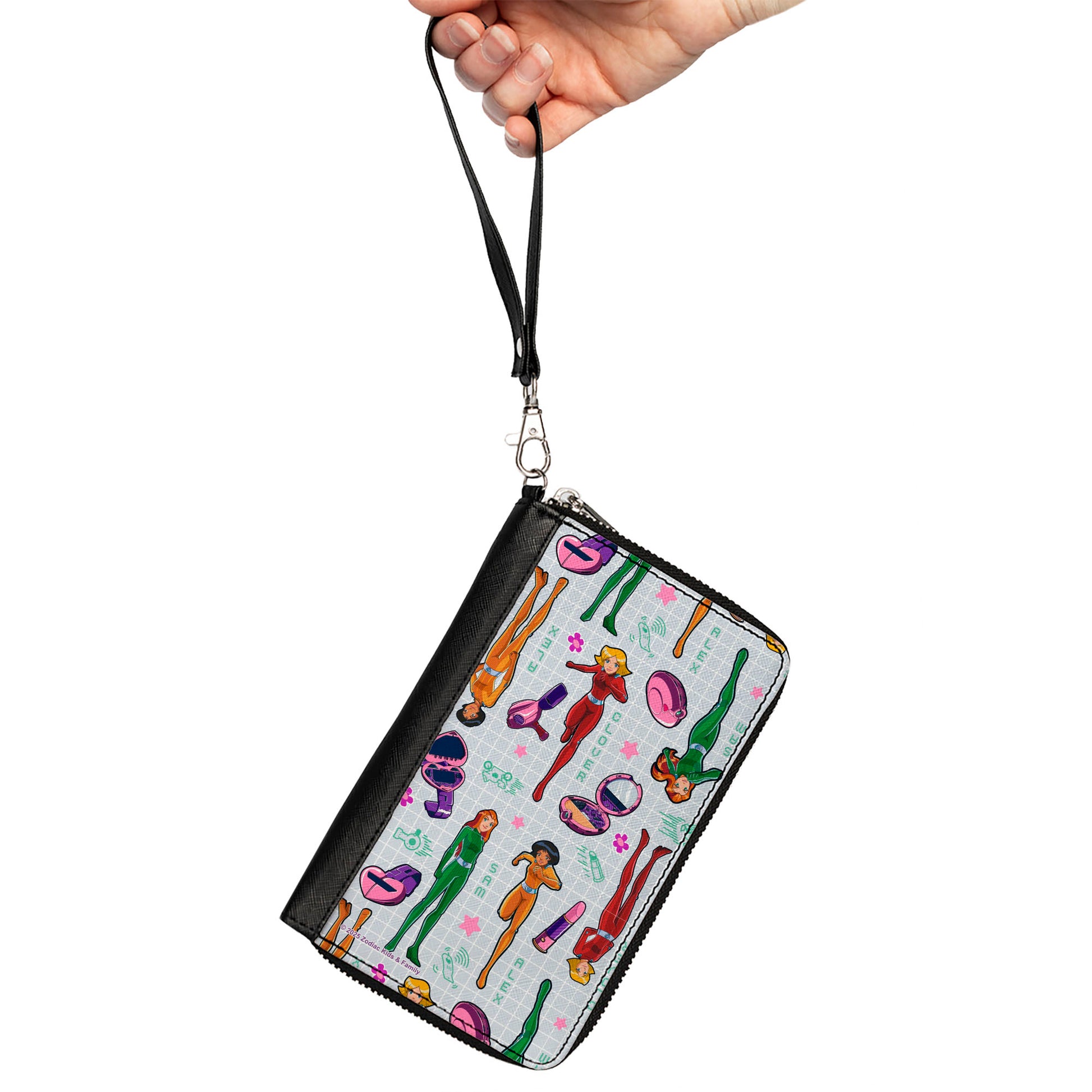 PU Zip Around Wallet Rectangle - Totally Spies Pose and Gadgets Collage Gray/Multi Color Clutch Zip Around Wallets Totally Spies!