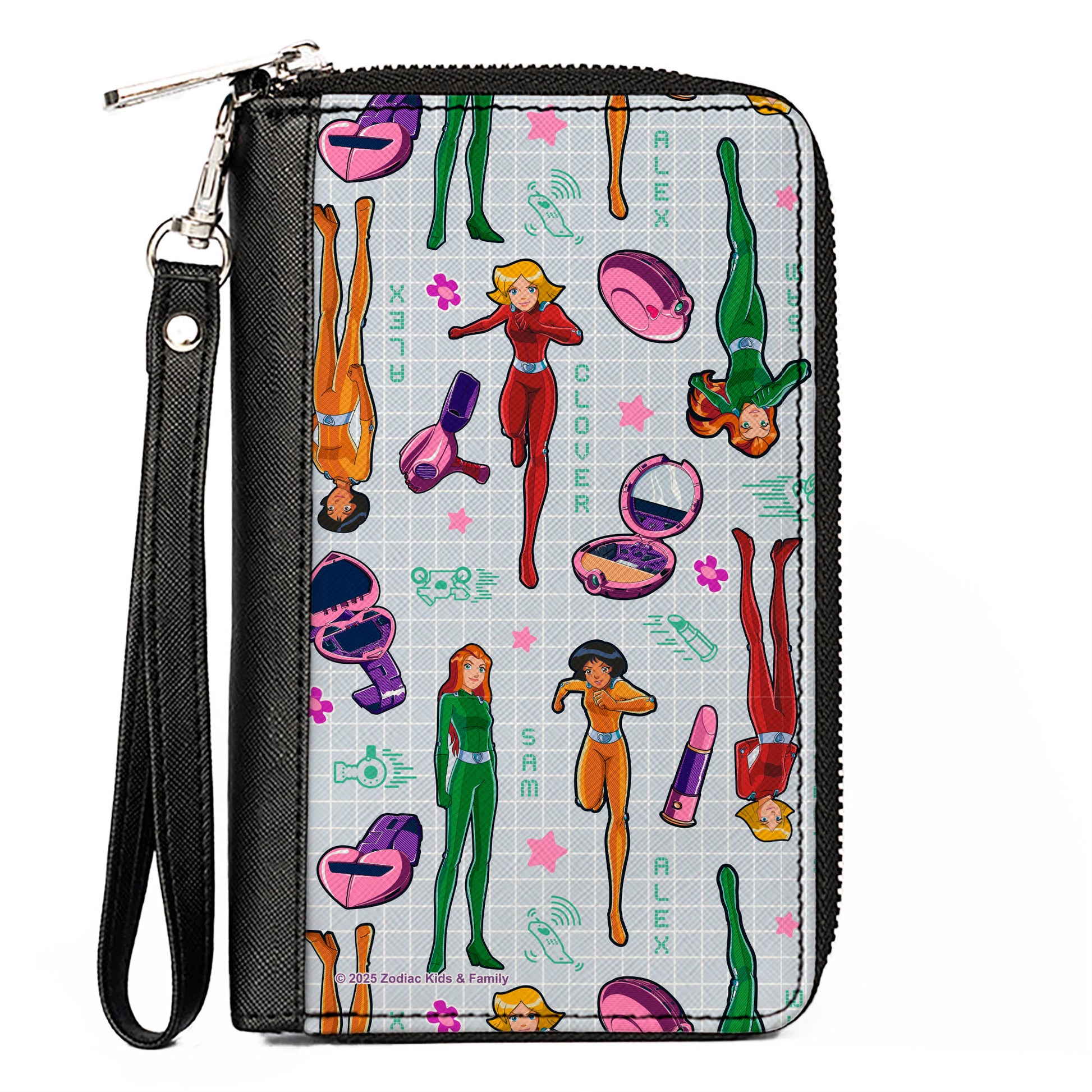 PU Zip Around Wallet Rectangle - Totally Spies Pose and Gadgets Collage Gray/Multi Color Clutch Zip Around Wallets Totally Spies!