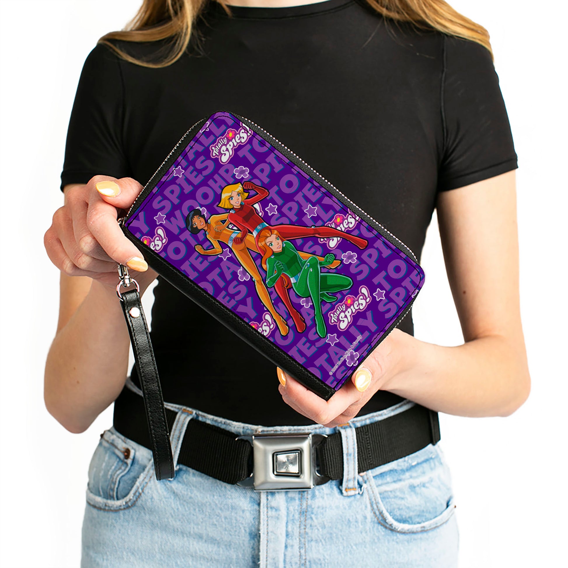 PU Zip Around Wallet Rectangle - TOTALLY SPIES Group Pose and Text Purples Clutch Zip Around Wallets Totally Spies!