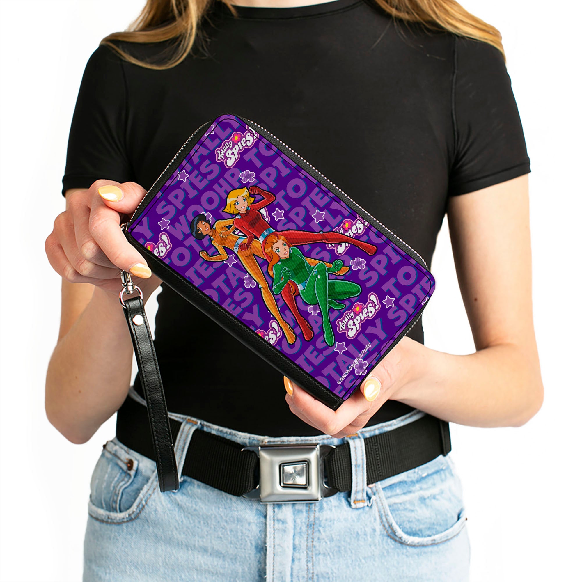 PU Zip Around Wallet Rectangle - TOTALLY SPIES Group Pose and Text Purples Clutch Zip Around Wallets Totally Spies!